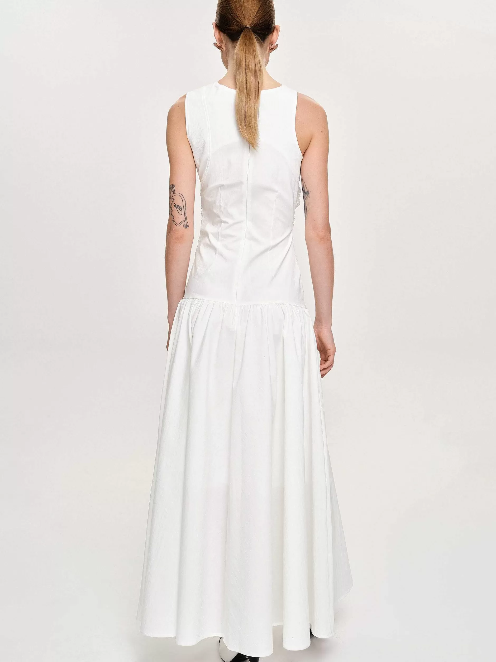 Best Sale Jurk Met Verlaagde Taille En Ruches, Gebroken Wit Vrouwen Accessoires