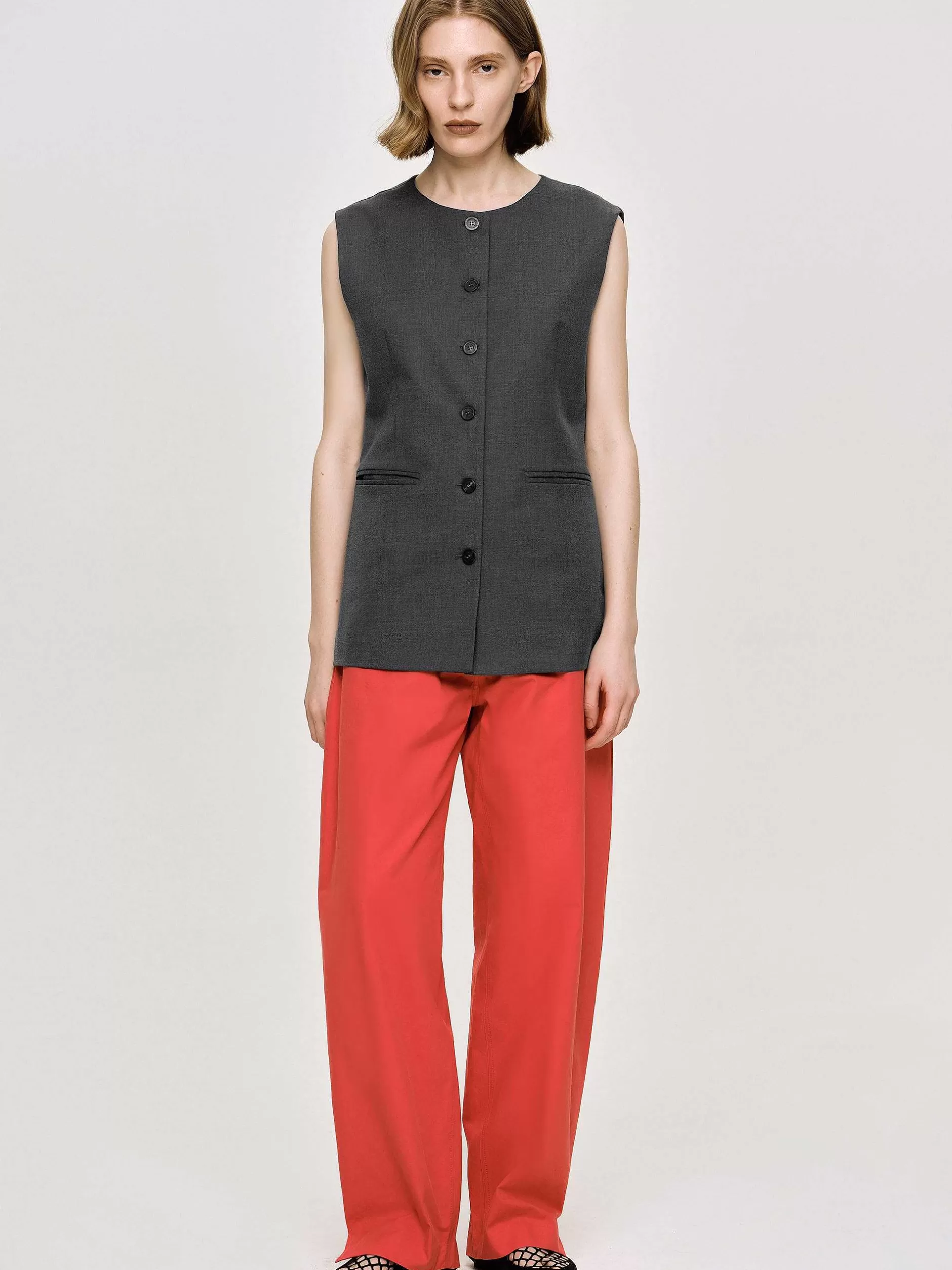 Sale Lang Knoopvest, Antraciet Gemeleerd Vrouwen Kleding