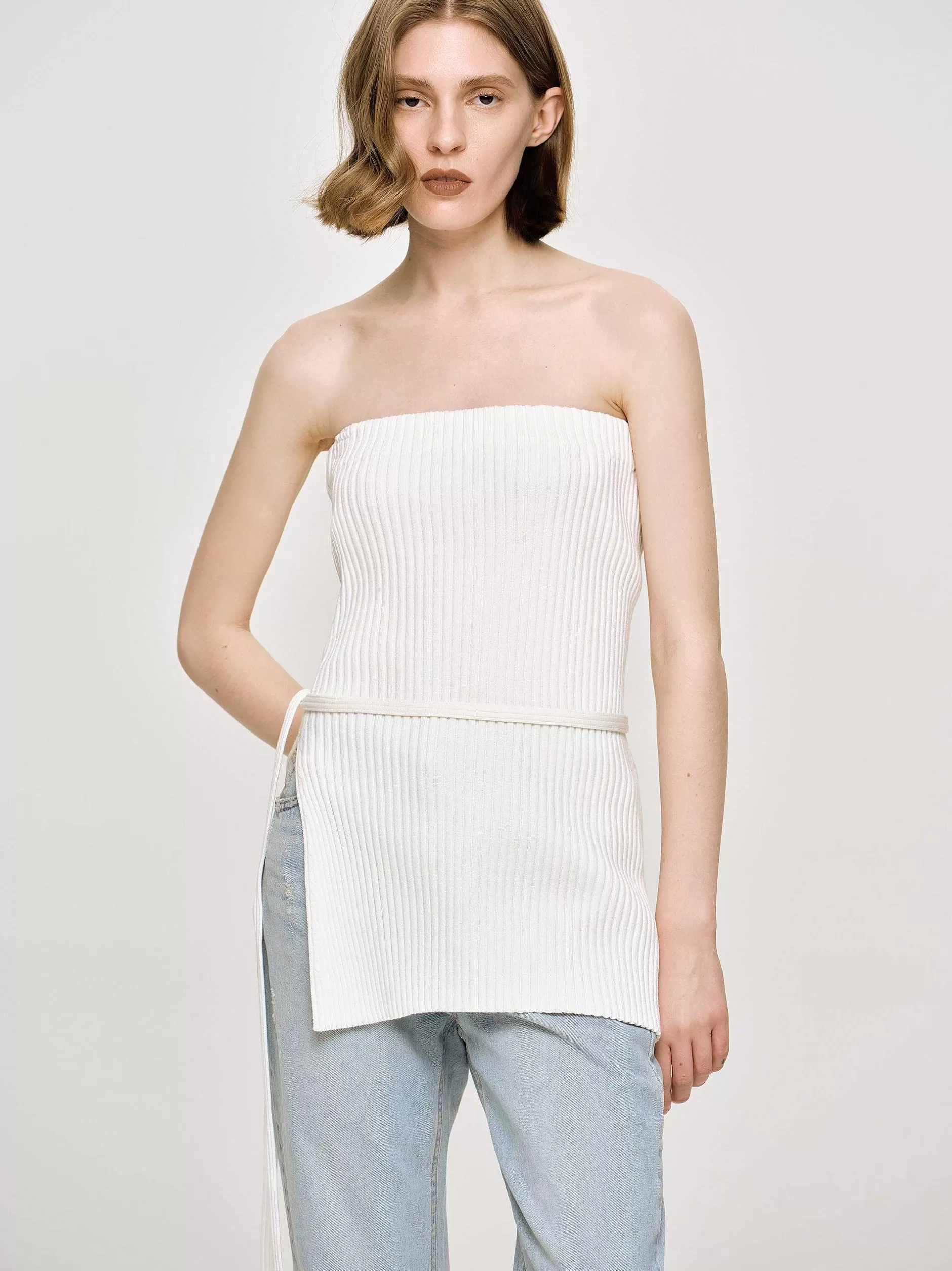 Discount Lang Splitribgebreid, Wit Vrouwen Gebreide Kleding