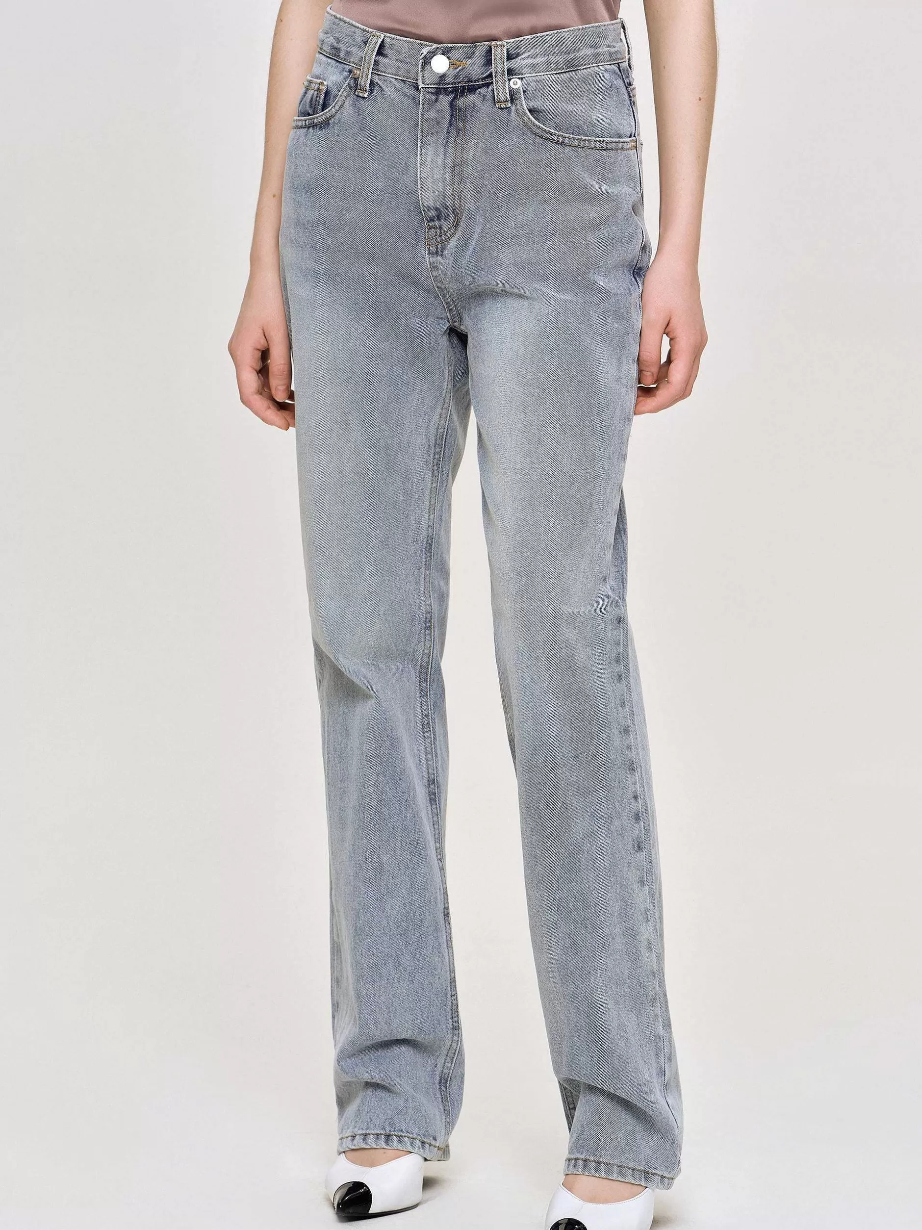 Hot Lange Jeans Met Hoge Taille, Asblauw Vrouwen Denim