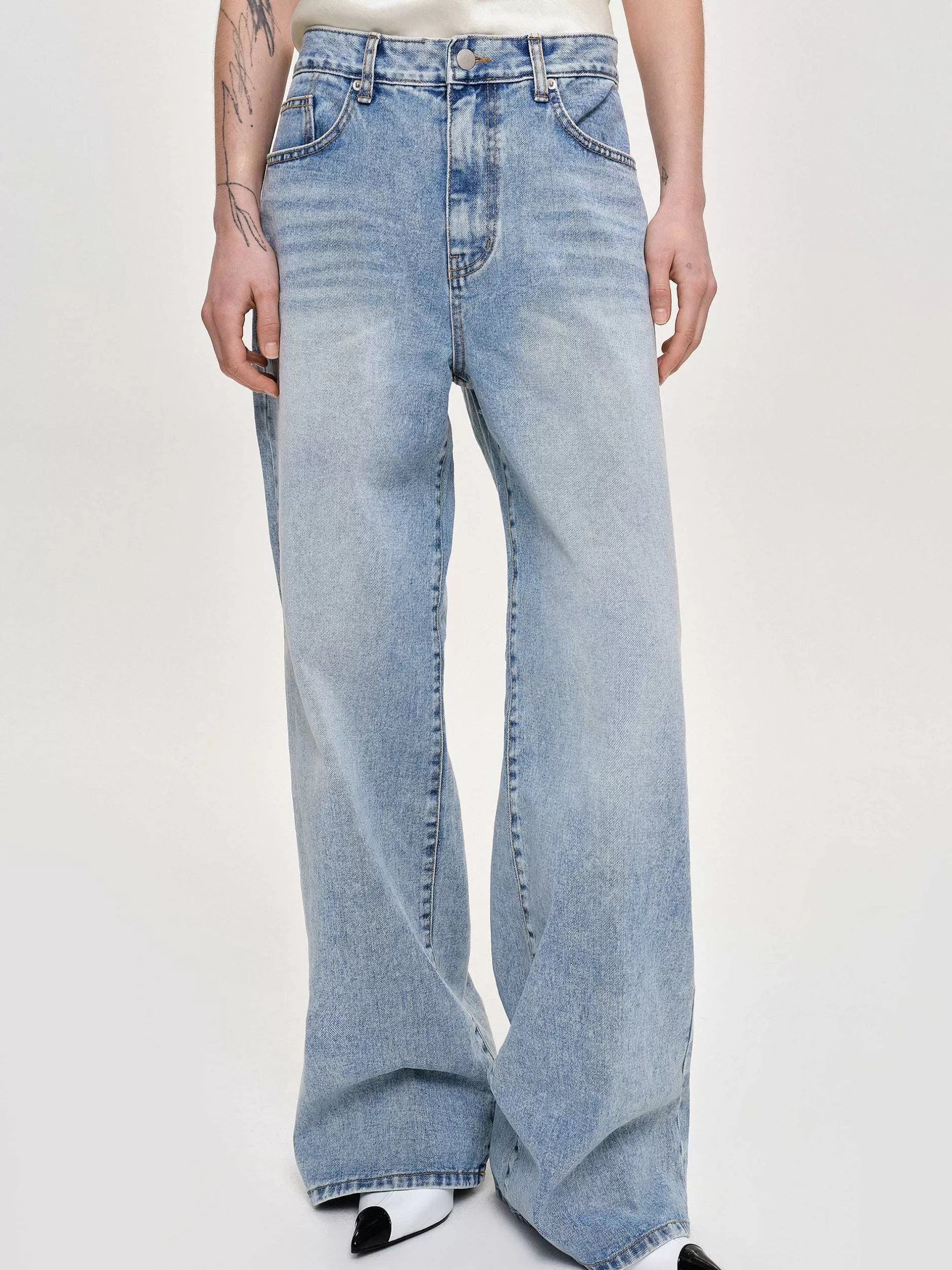 Online Lange Jeans Met Rechte Pijpen, Licht Vintage Blauw Vrouwen Denim