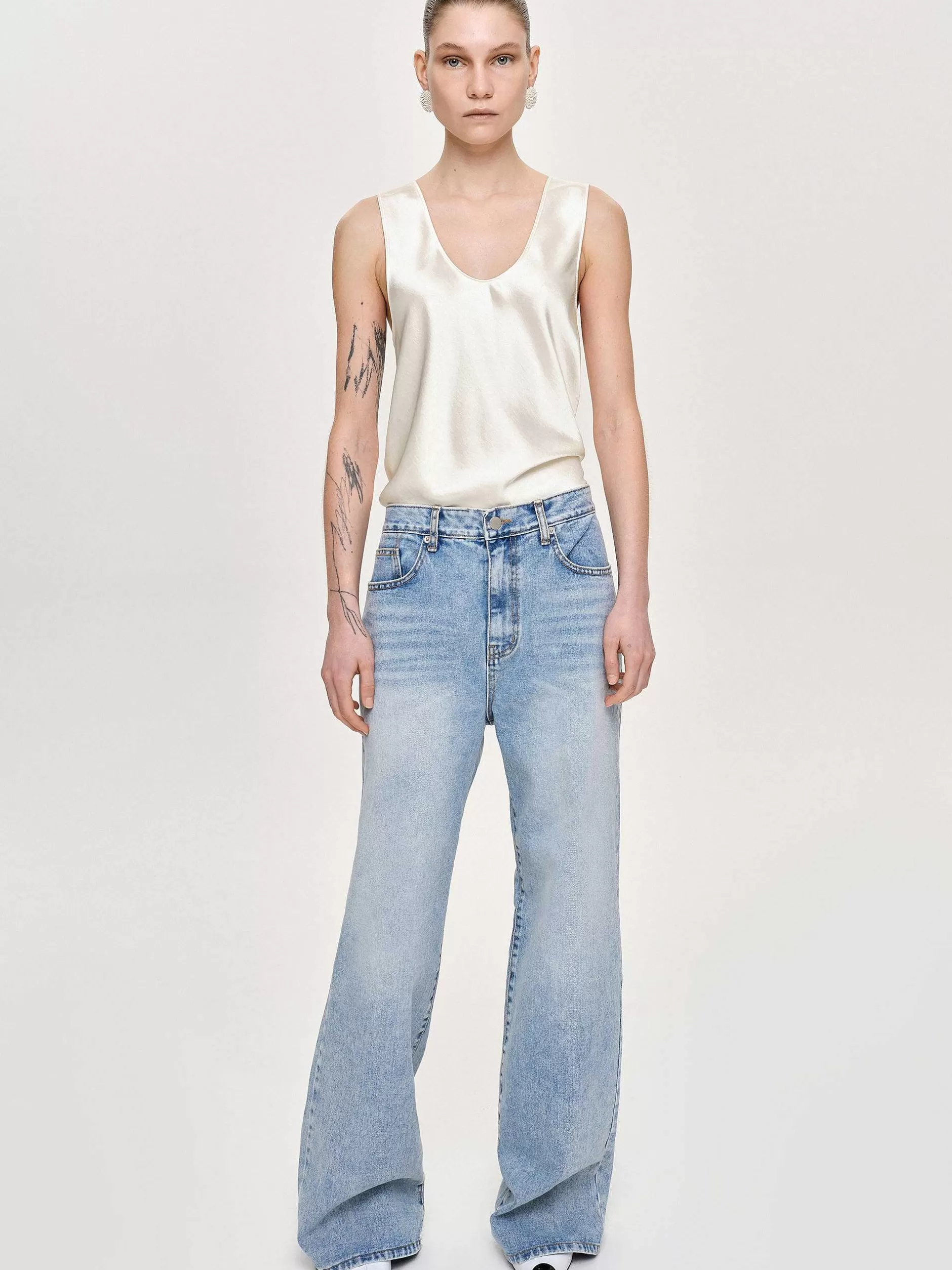 Online Lange Jeans Met Rechte Pijpen, Licht Vintage Blauw Vrouwen Denim