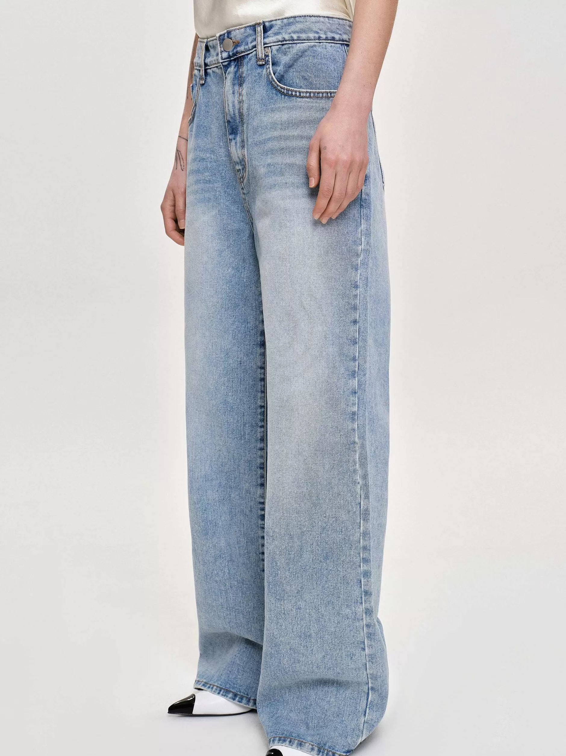 Online Lange Jeans Met Rechte Pijpen, Licht Vintage Blauw Vrouwen Denim