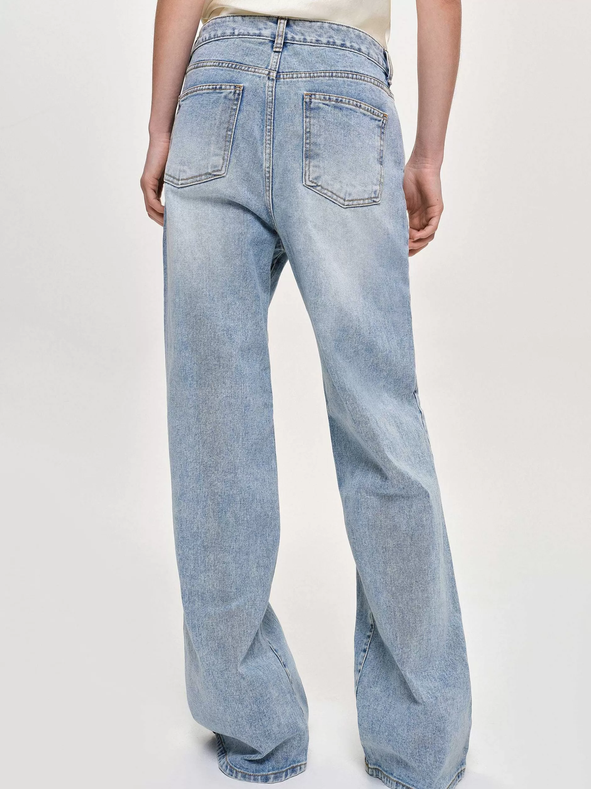 New Lange Jeans Met Rechte Pijpen, Licht Vintage Blauw Vrouwen Kleding