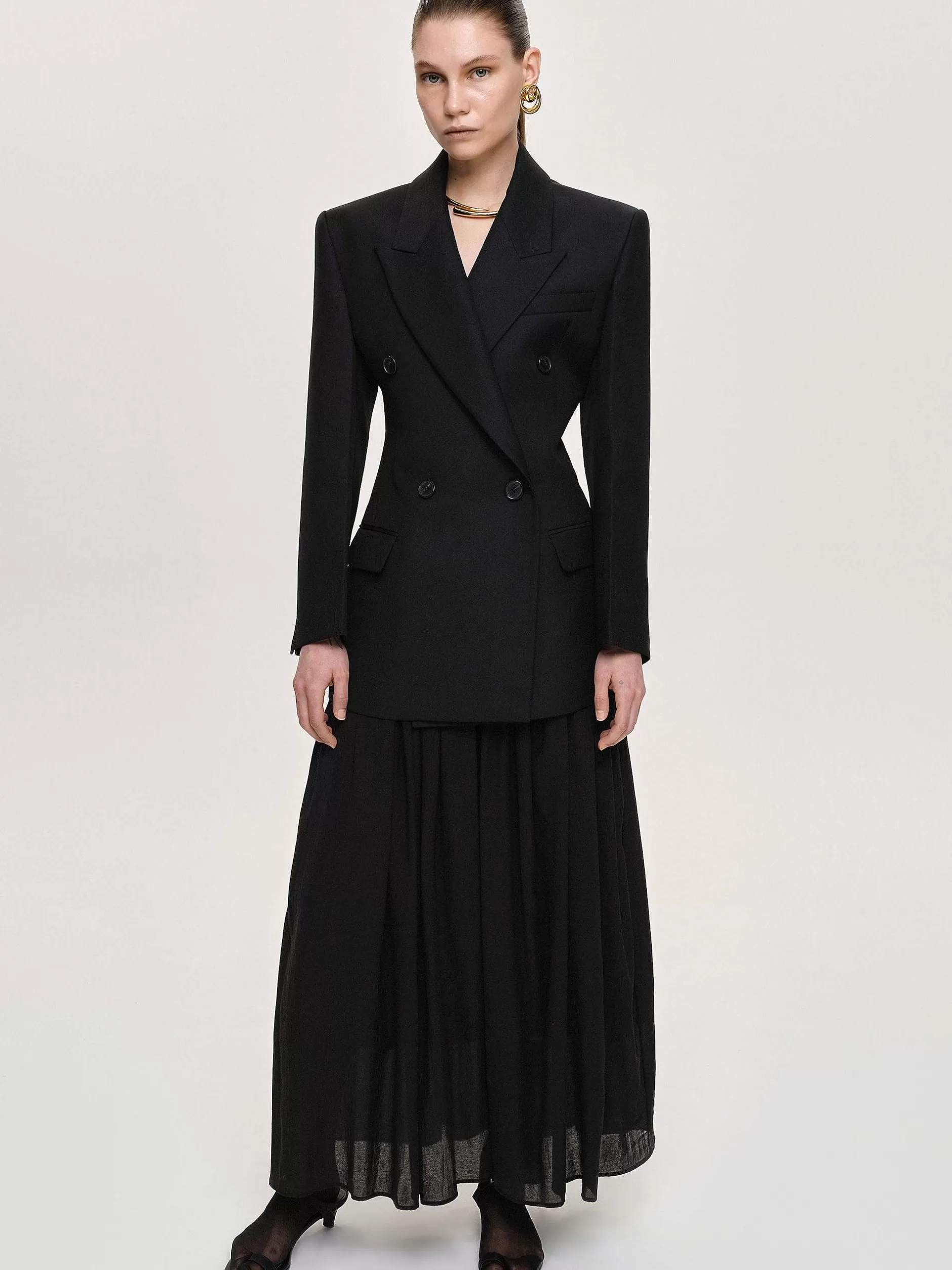 Discount Leonara Cinchblazer Met Dubbele Rij Knopen, Zwart Vrouwen Bovenkleding