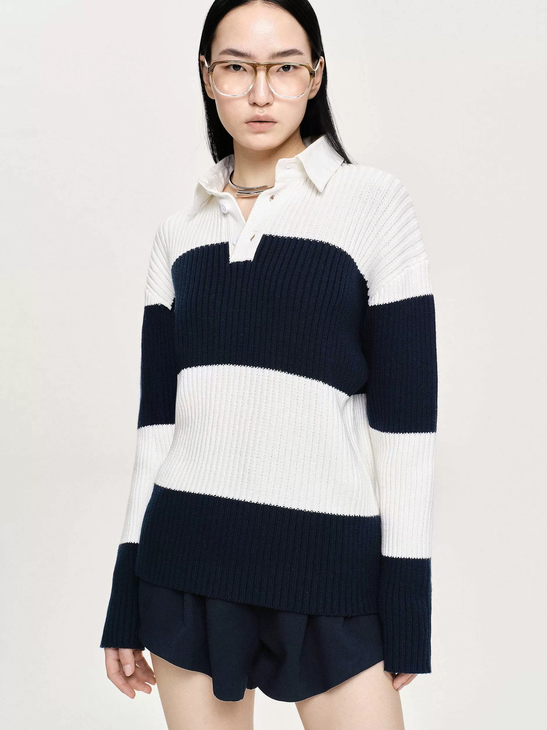 Best Matias Oversized Gebreide Polo, Marineblauw Vrouwen Accessoires