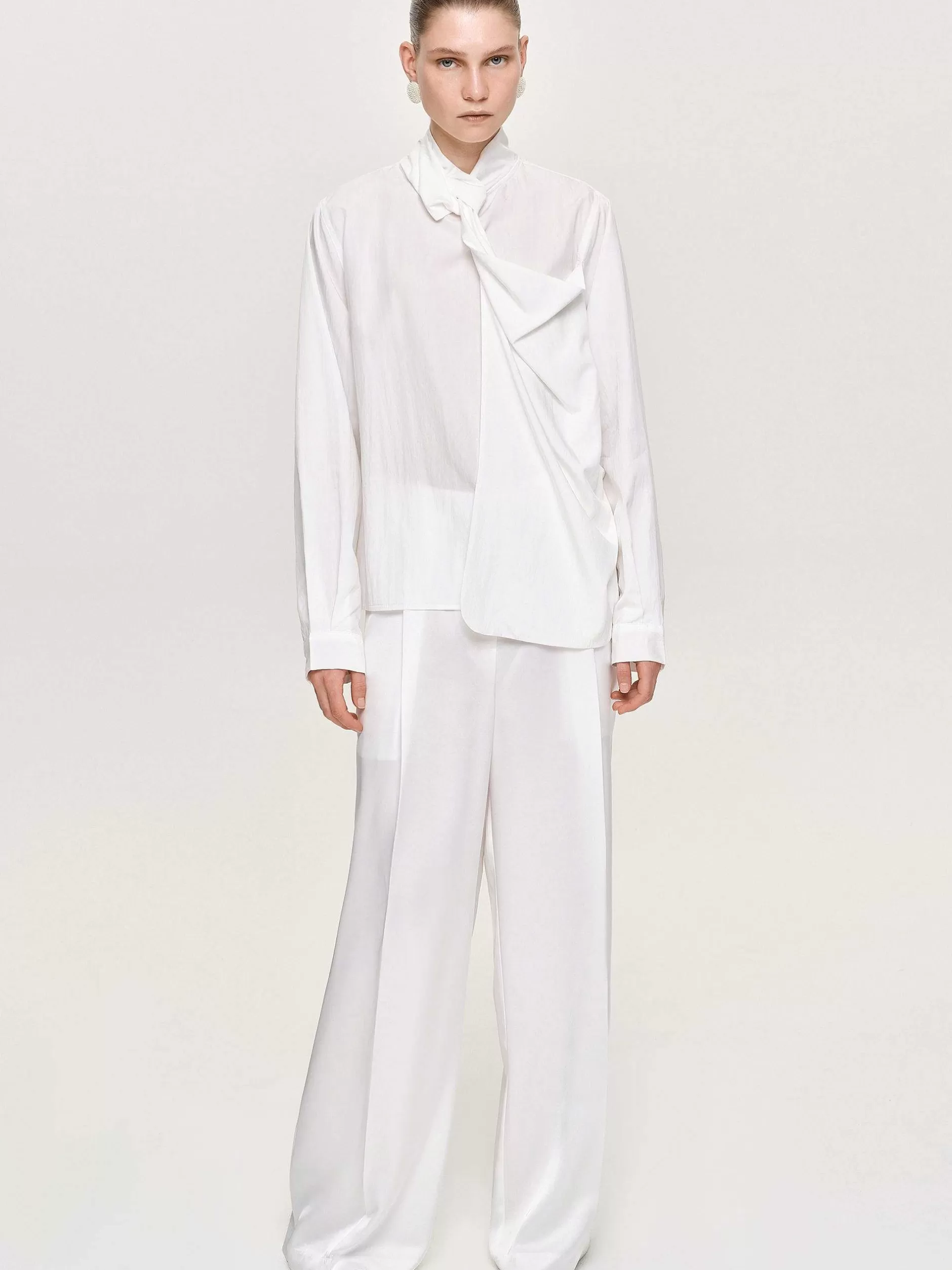 Cheap Mesh Gedraaide Sjaalblouse, Wit Vrouwen Bovenkanten