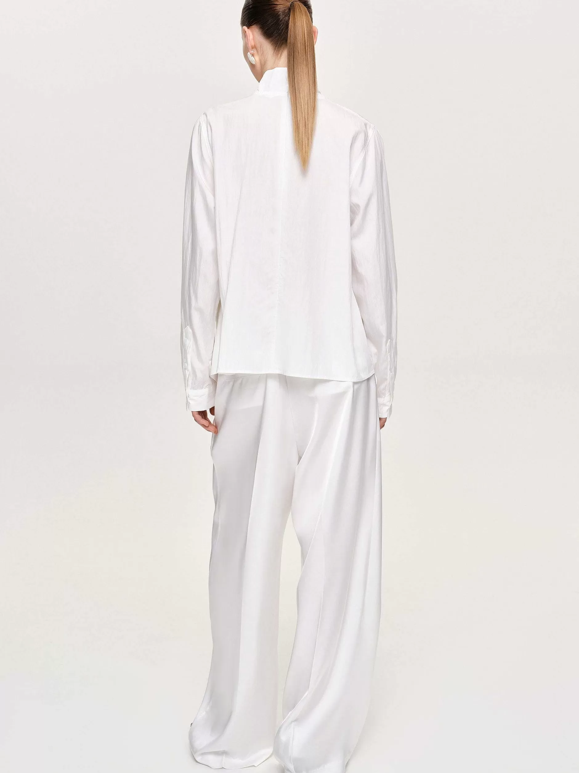 Cheap Mesh Gedraaide Sjaalblouse, Wit Vrouwen Bovenkanten
