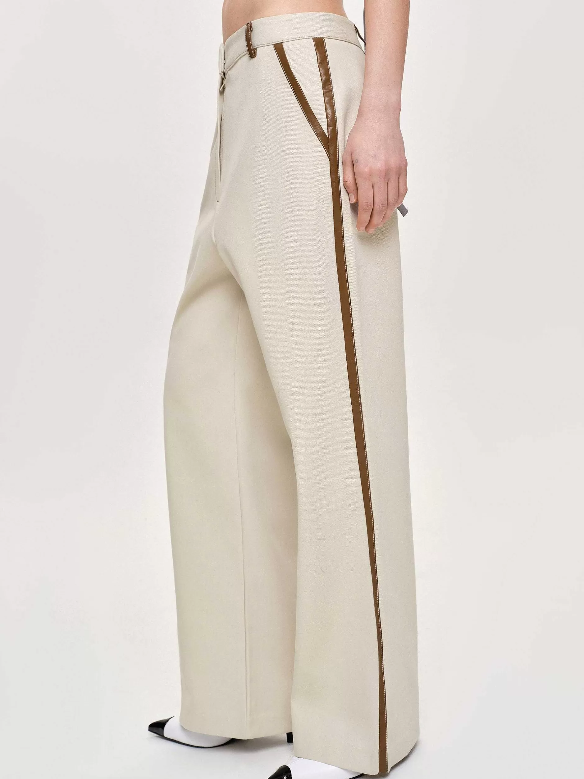 Outlet Met Leer Afgezette Broek, Canvas Vrouwen Co-Orden
