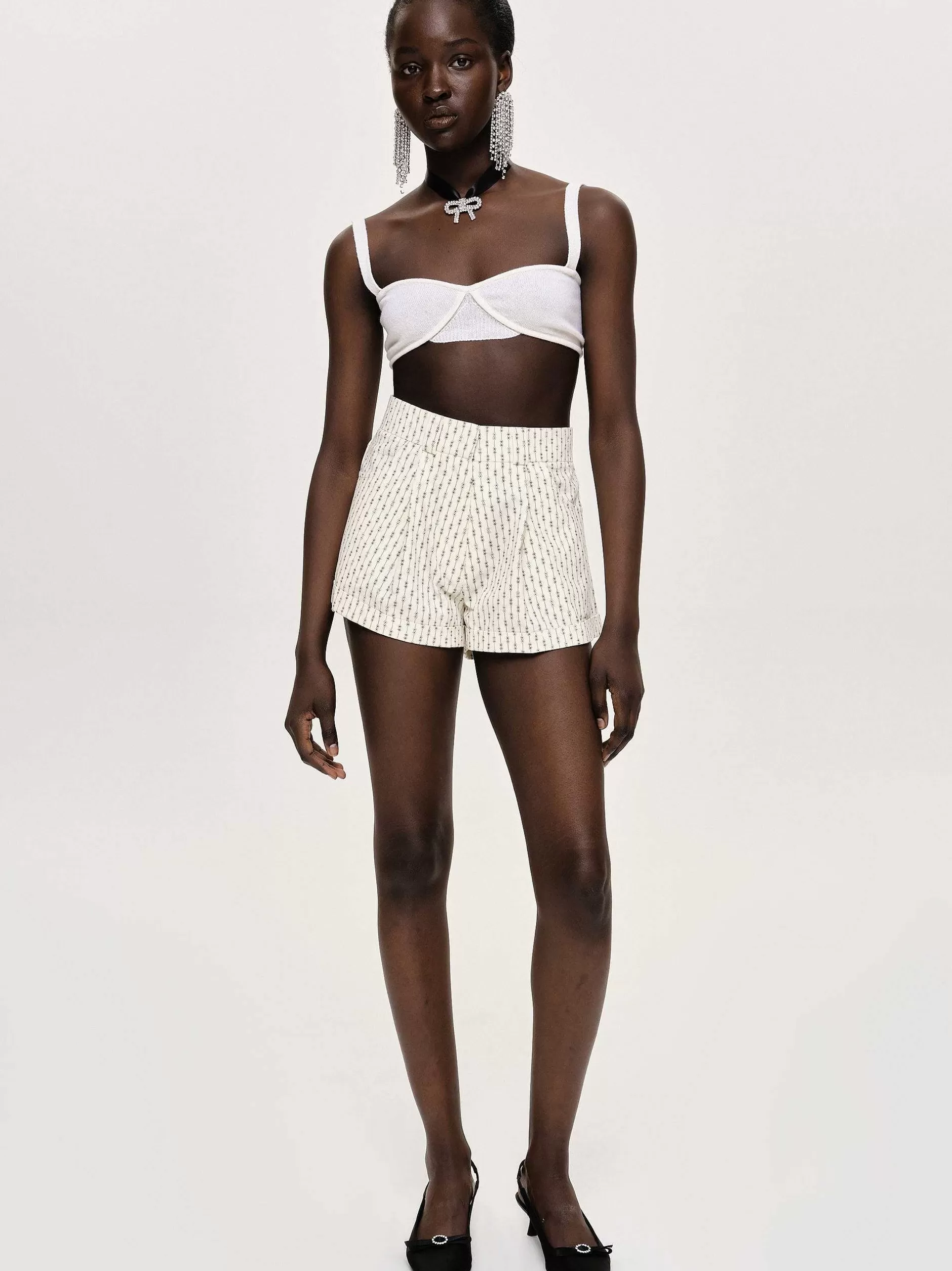 Sale Microshort Met Bloemenmotief, Ivoor Vrouwen Kleding