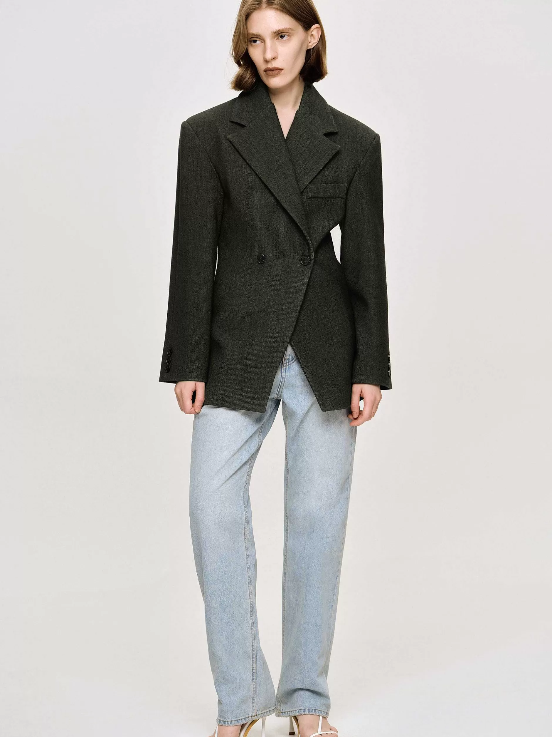 New Nangy Getailleerde Blazer Met Dubbele Rij Knopen, Vrouwen Bovenkleding