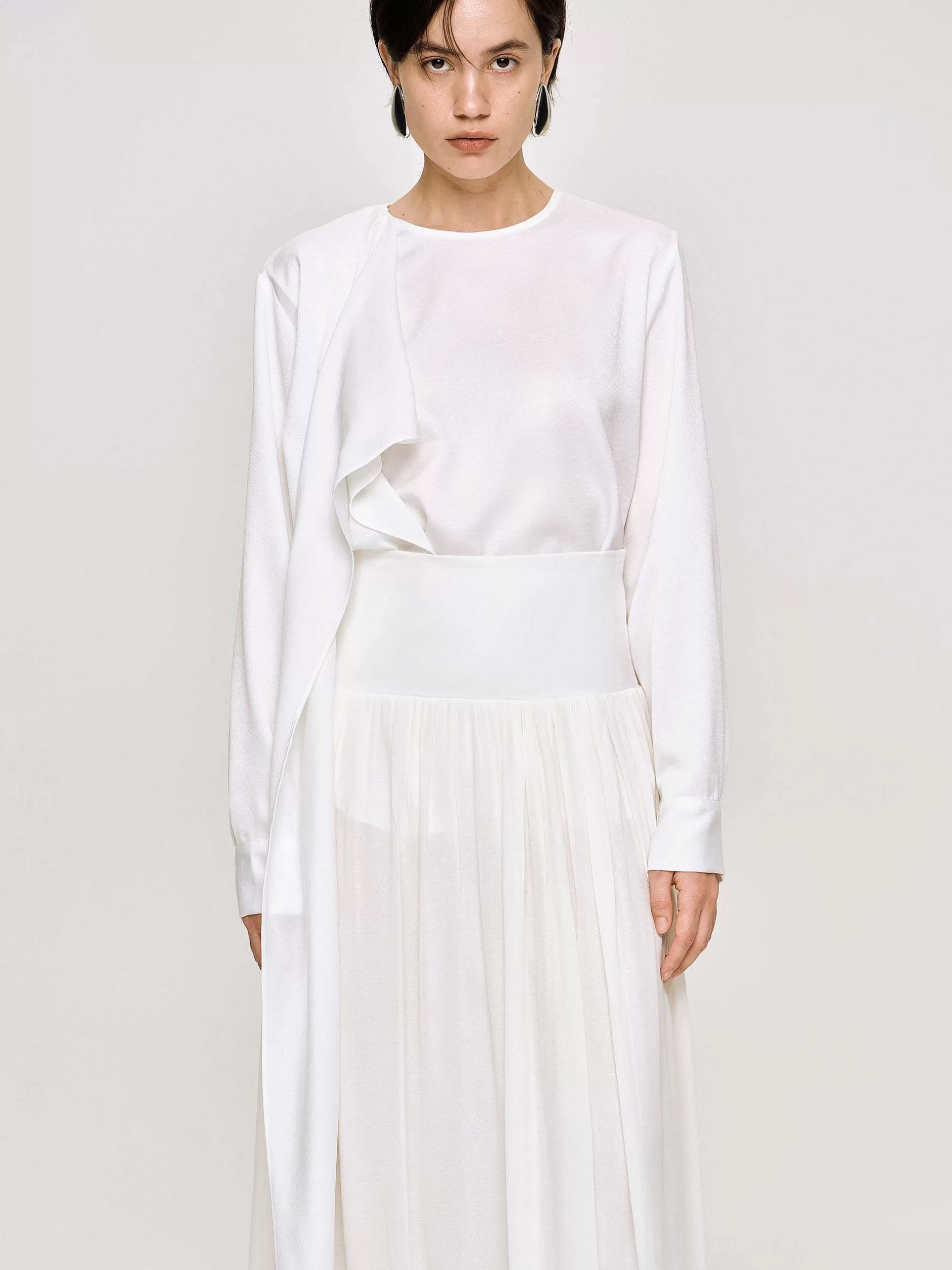 Hot Notte Gedrapeerde Sjaalblouse, Wit Vrouwen Bovenkanten