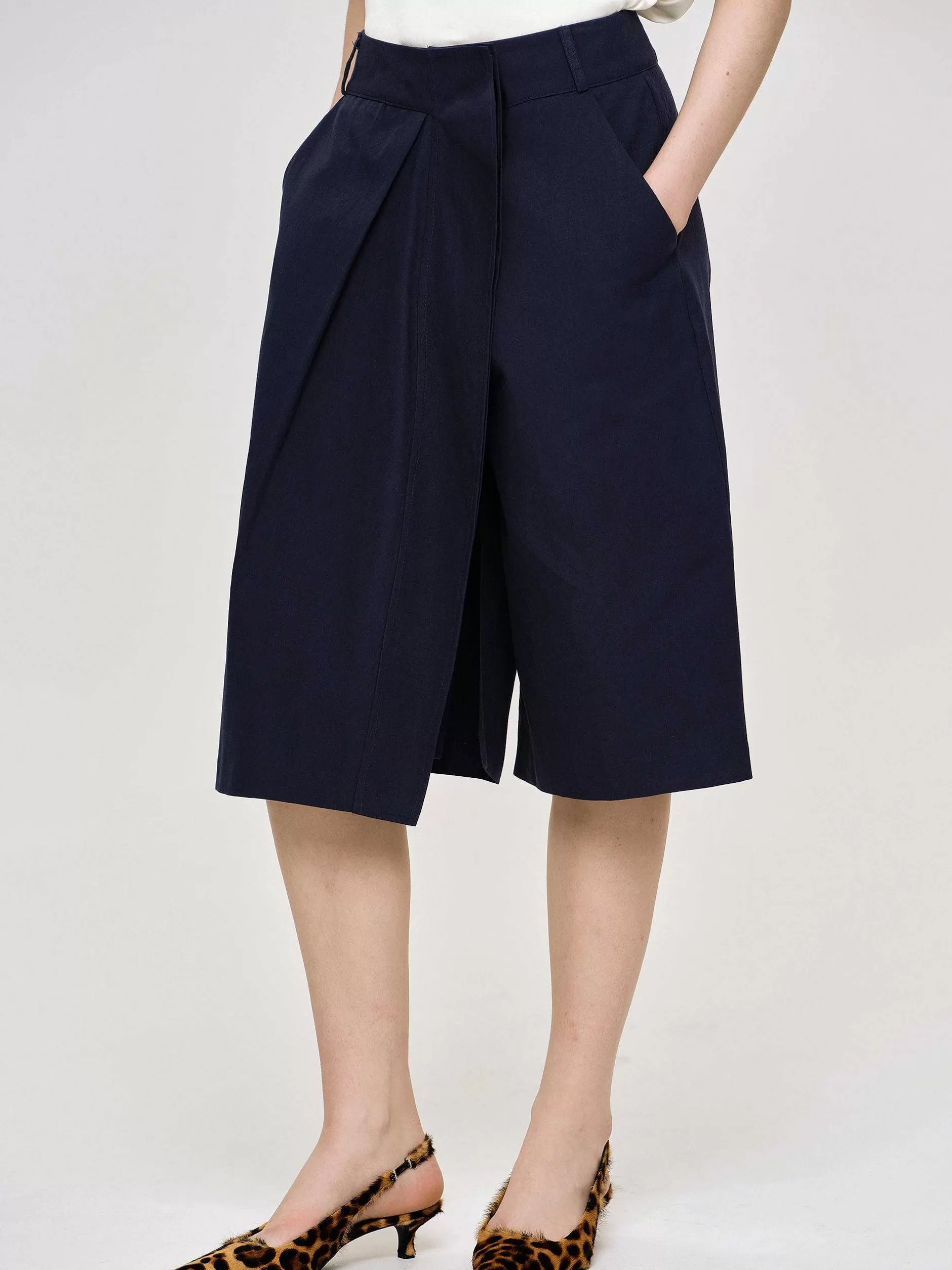 New Omwikkelde Katoenen Short, Marineblauw Vrouwen Bodems