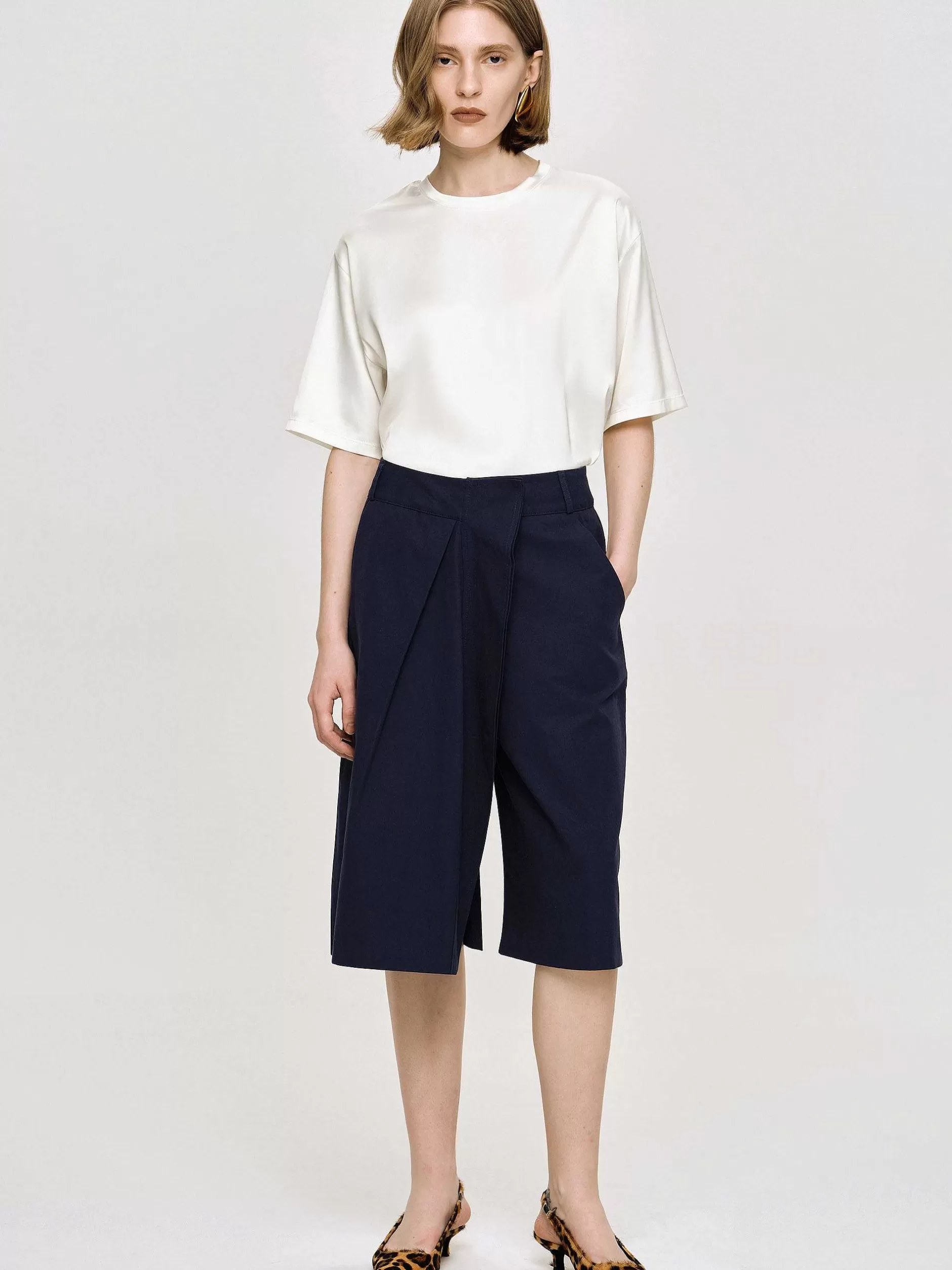 New Omwikkelde Katoenen Short, Marineblauw Vrouwen Bodems