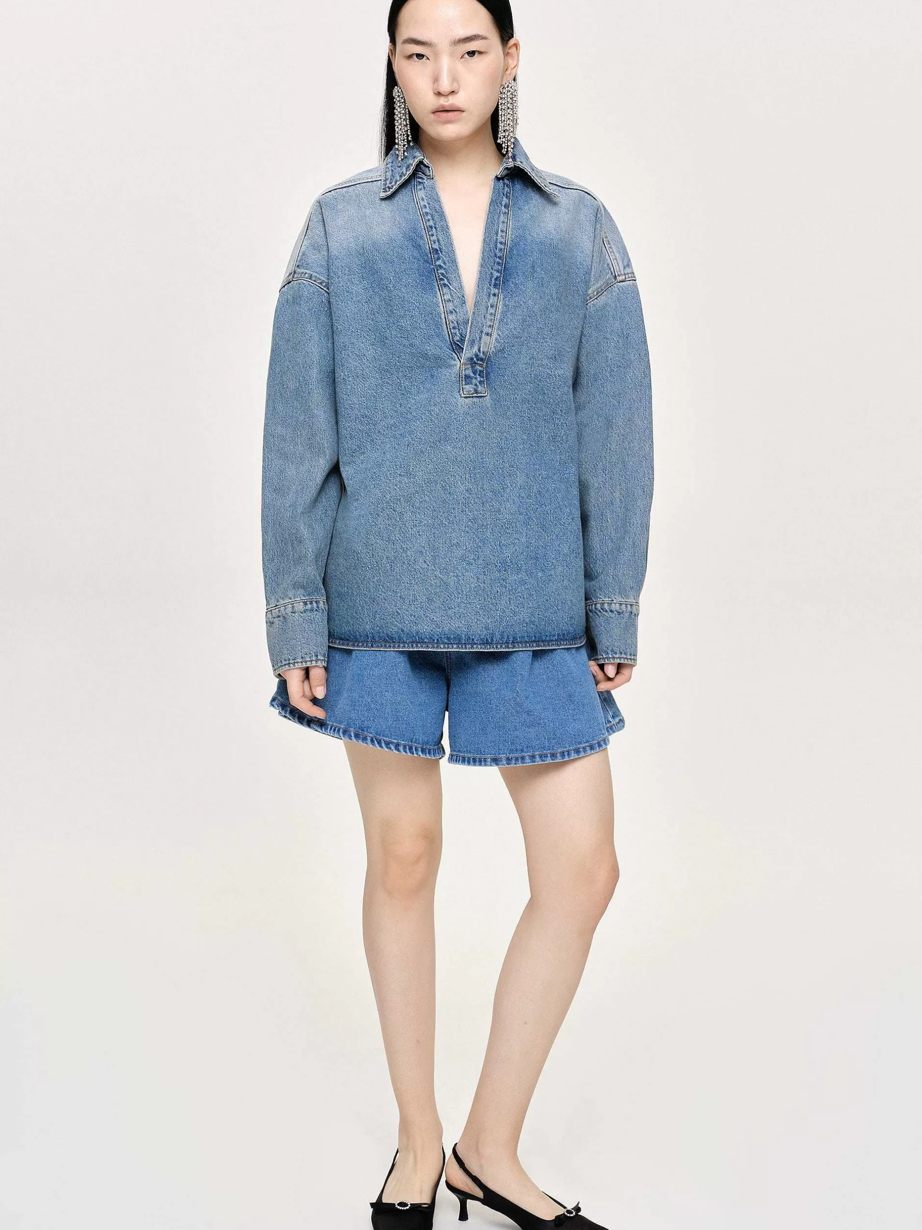 Shop Oversized Denim Overhemd, Getinte Wassing Vrouwen Kleding