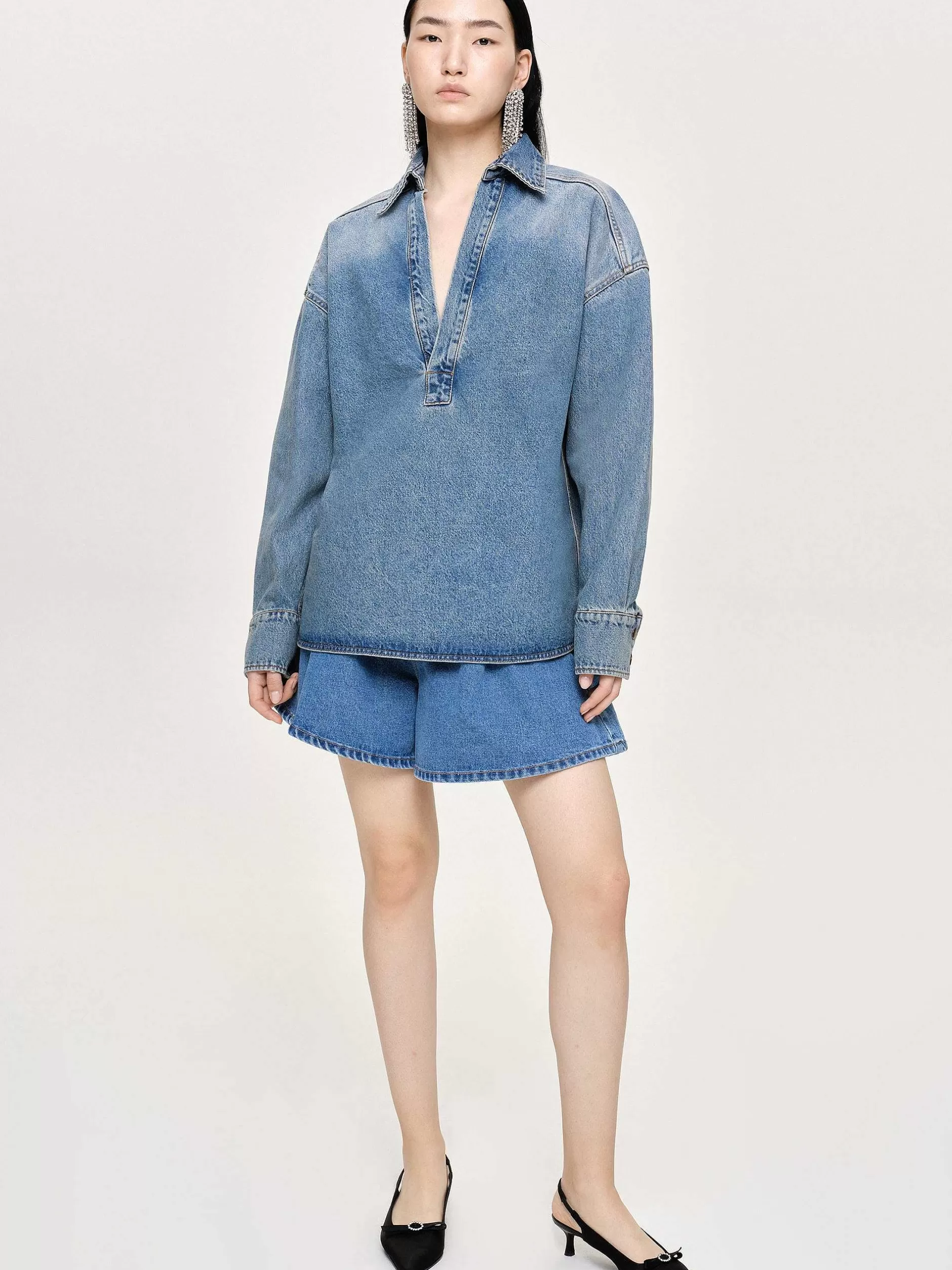 Shop Oversized Denim Overhemd, Getinte Wassing Vrouwen Kleding