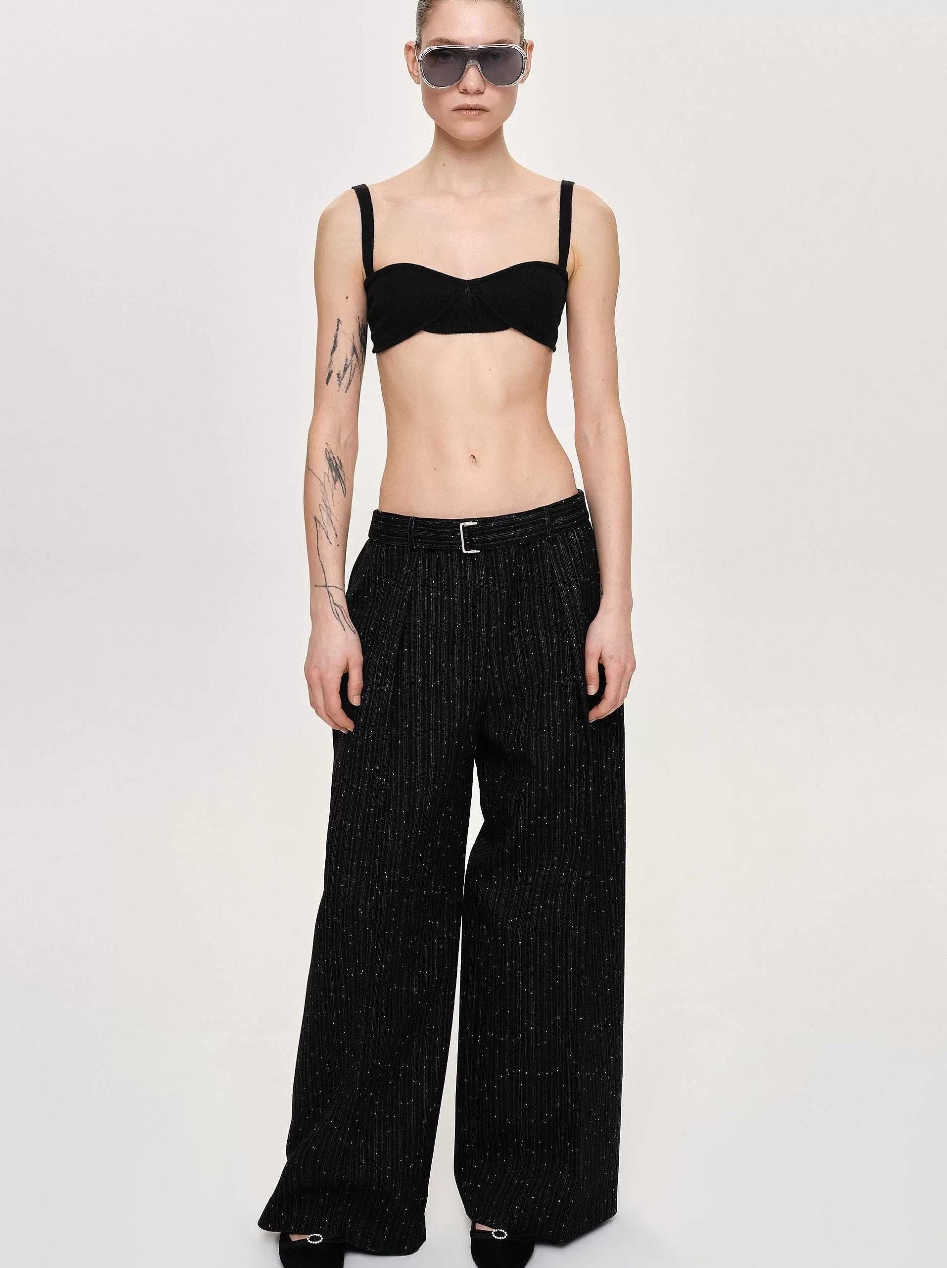Discount Pakbroek Met Riem, Zwarte Streep Vrouwen Bodems