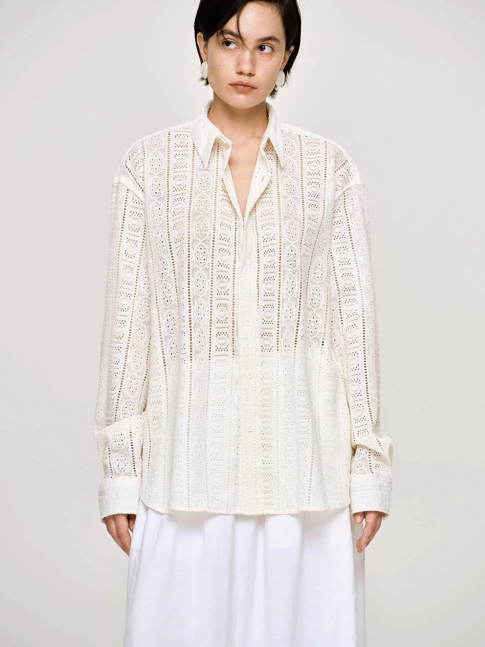 Cheap Pointelle Oversized Overhemd Met Knopen, Vrouwen Accessoires