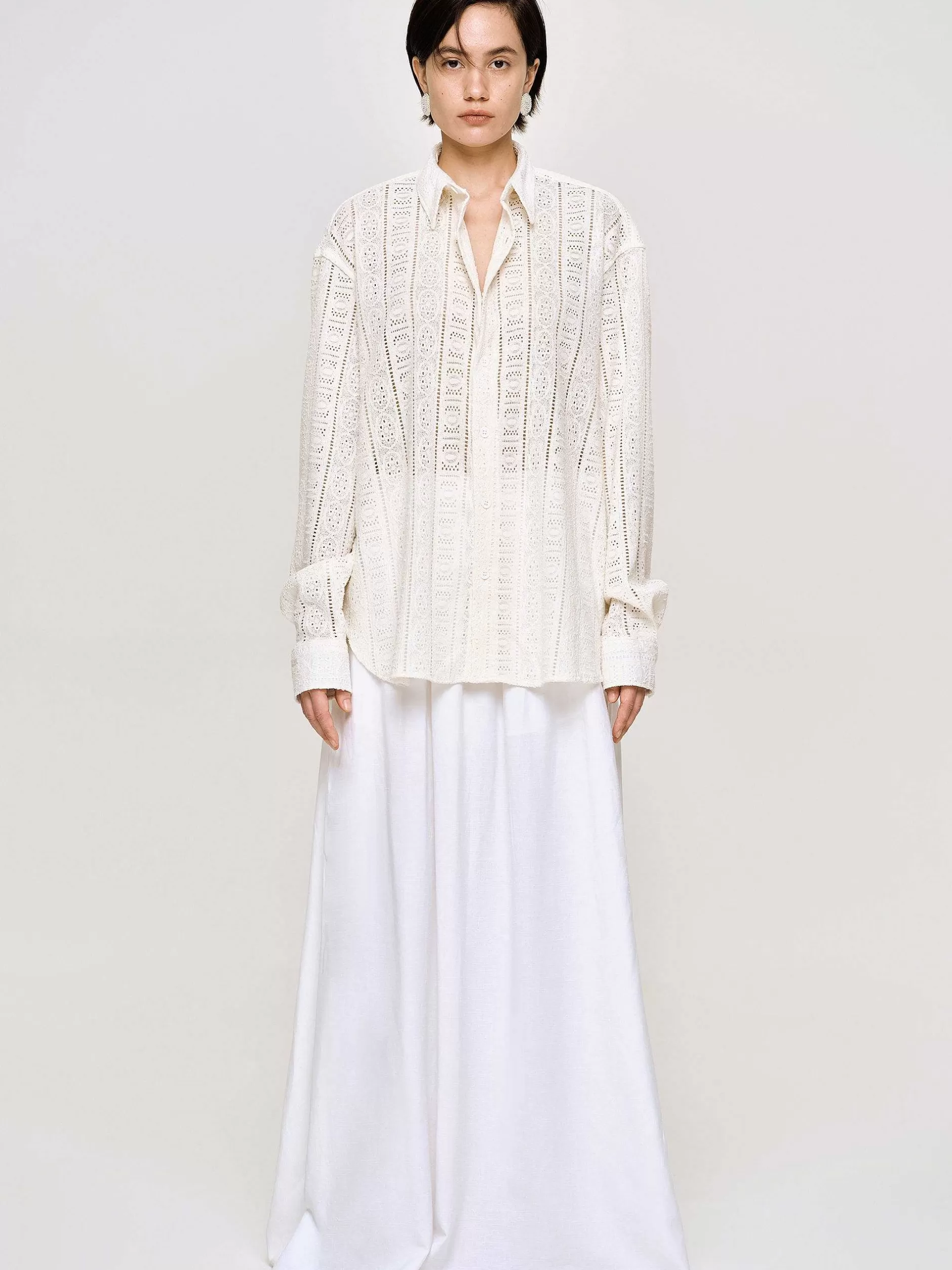 Fashion Pointelle Oversized Overhemd Met Knopen, Vrouwen Accessoires