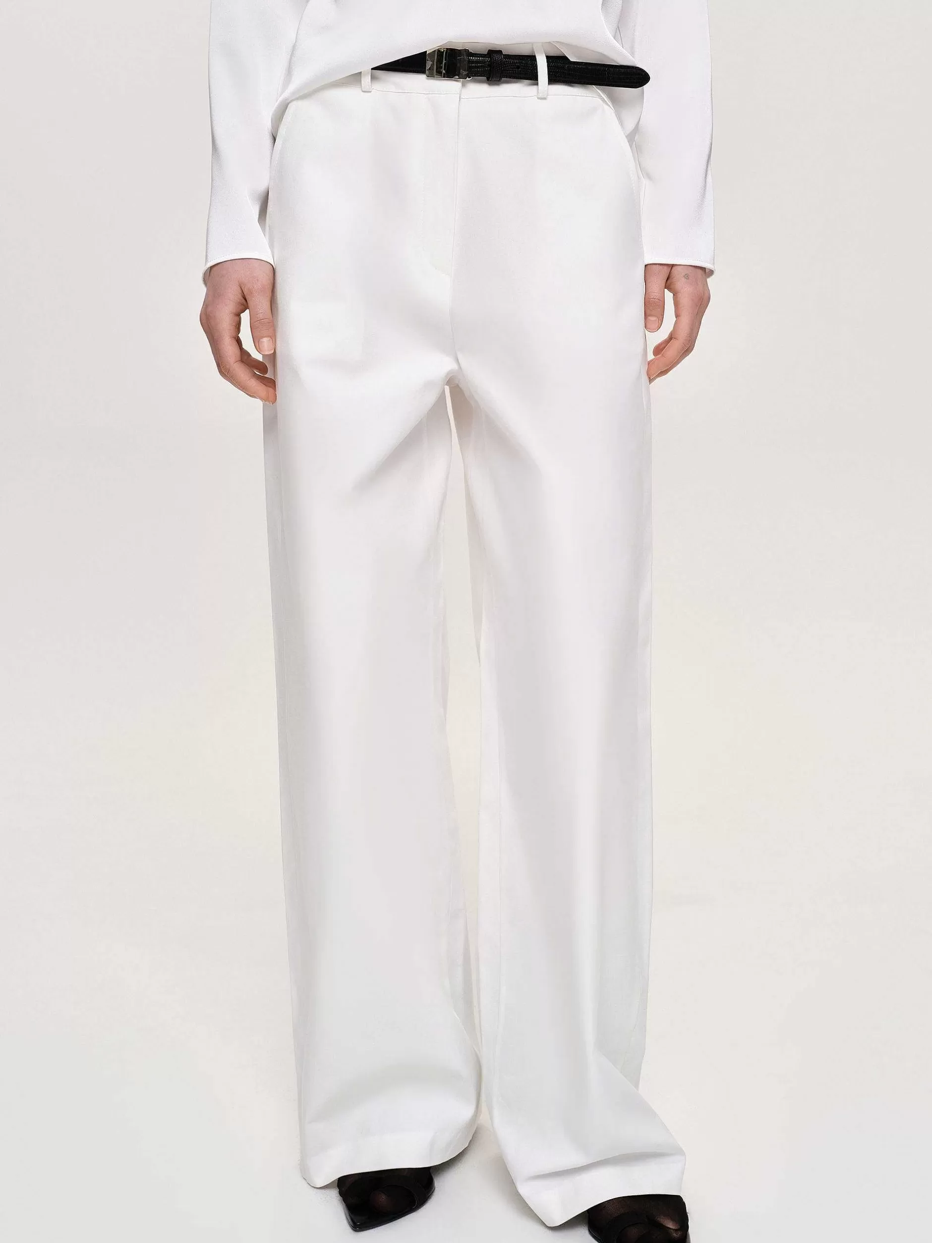 Hot Poplin Broek Met Wijde Pijpen, Wit Vrouwen Kleding