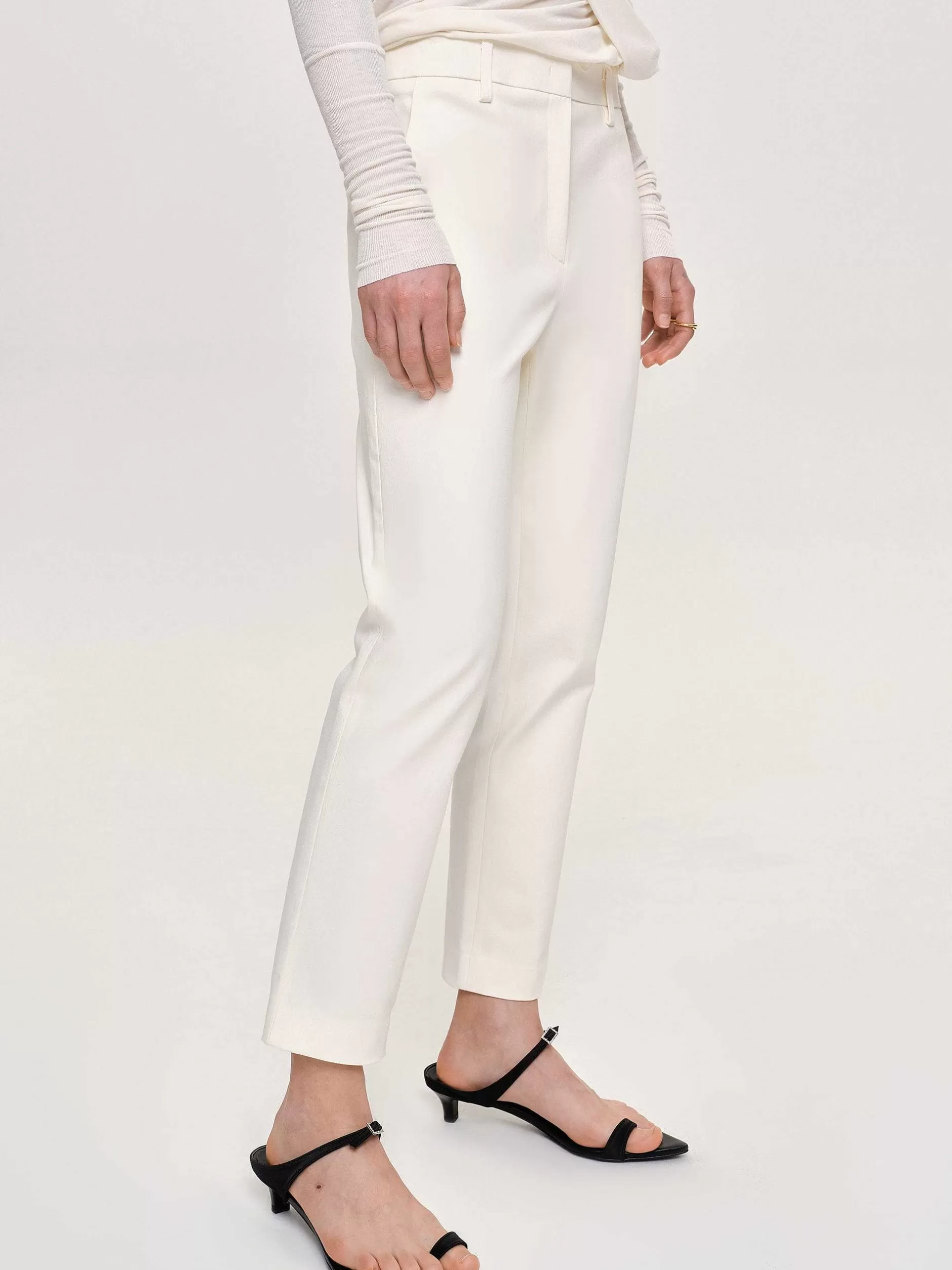 Hot Rechte Cropped Sigarettenbroek, Ivoor Vrouwen Bodems