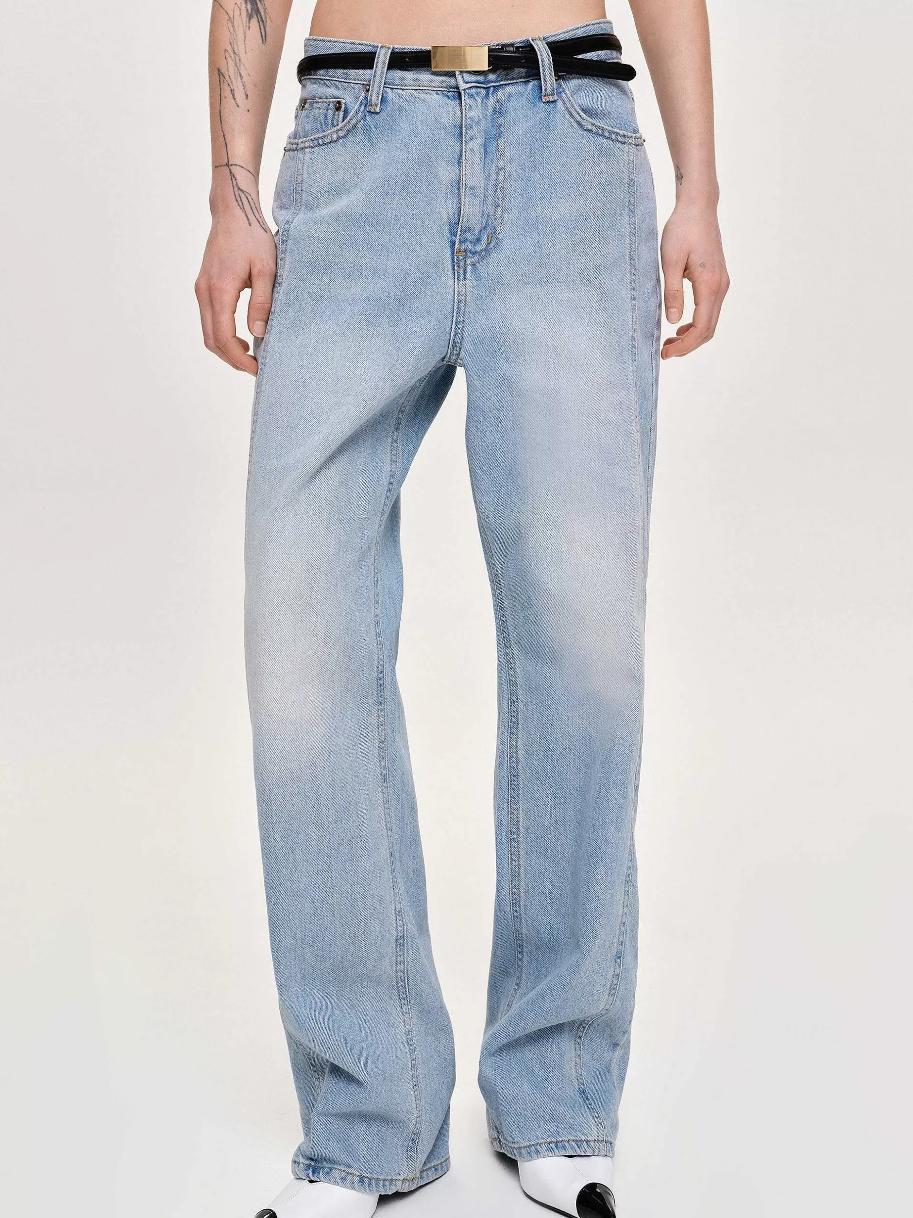 Best Rechte Jeans Met Zijpanelen, Licht Gewassen Blauw Vrouwen Kleding