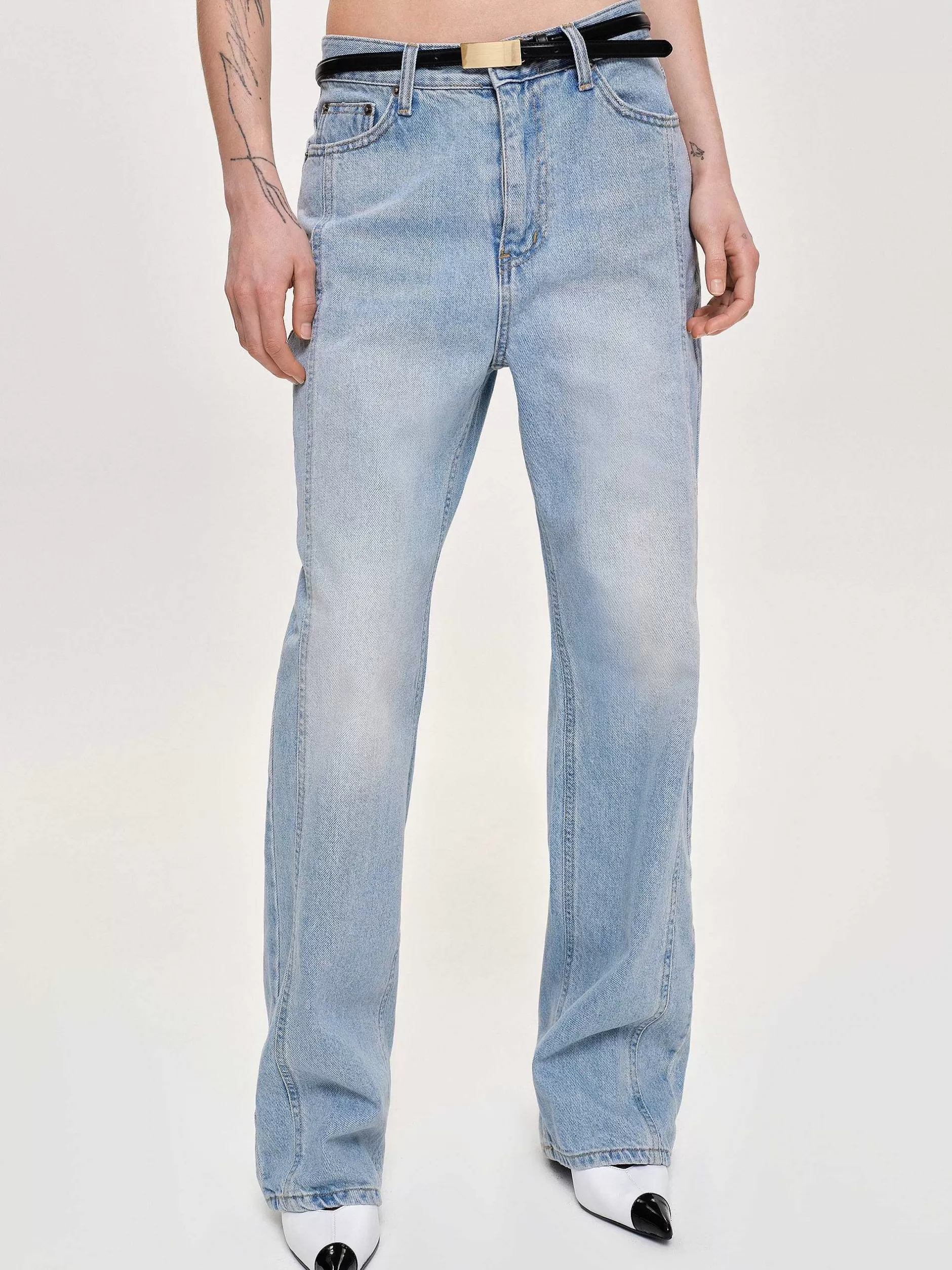 Best Rechte Jeans Met Zijpanelen, Licht Gewassen Blauw Vrouwen Kleding