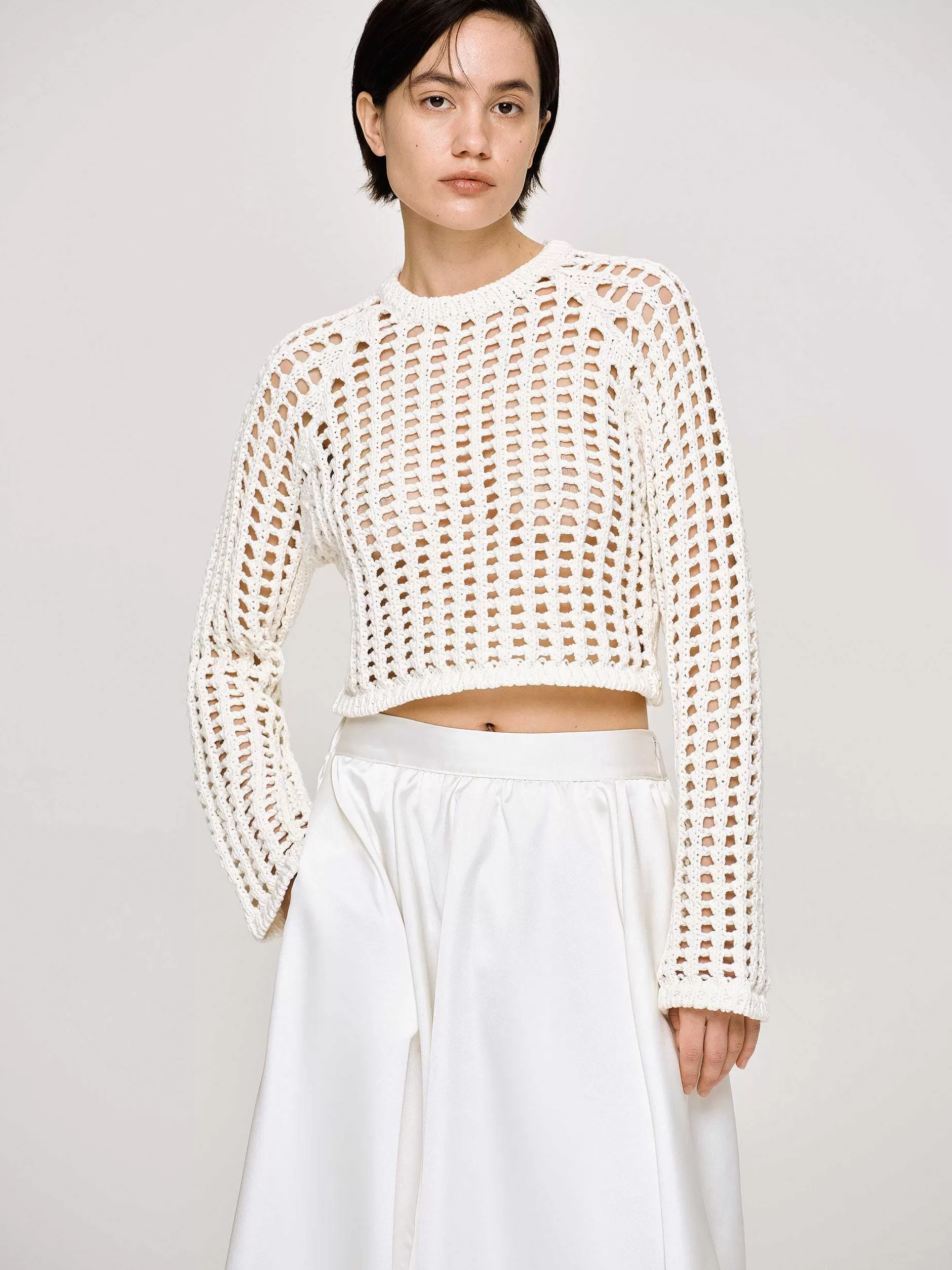 Fashion Reef Netgebreide Top, Ivoor Vrouwen Gebreide Kleding