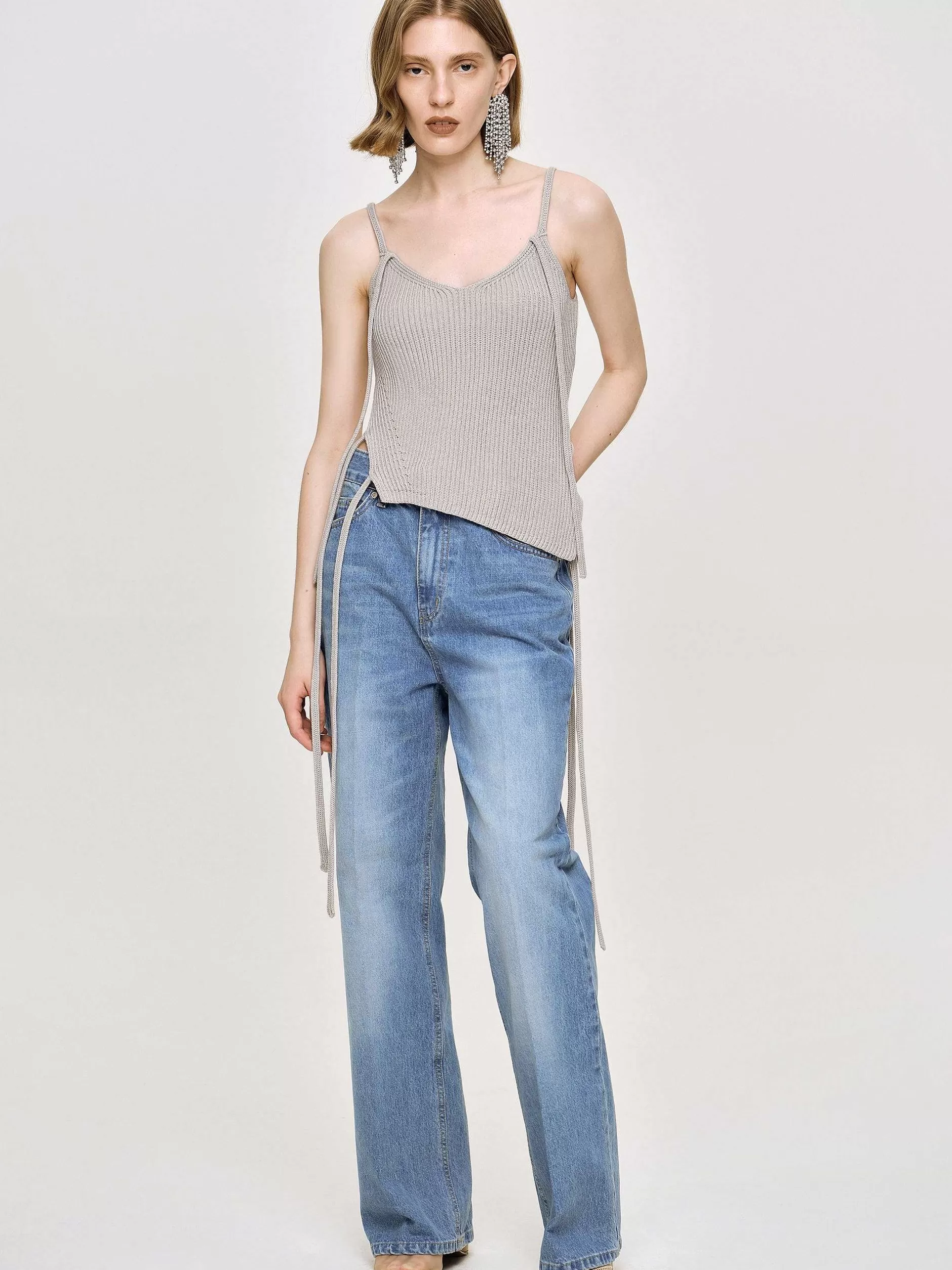 Cheap Relaxte Rechte Jeans, Middenwassing Vrouwen Denim