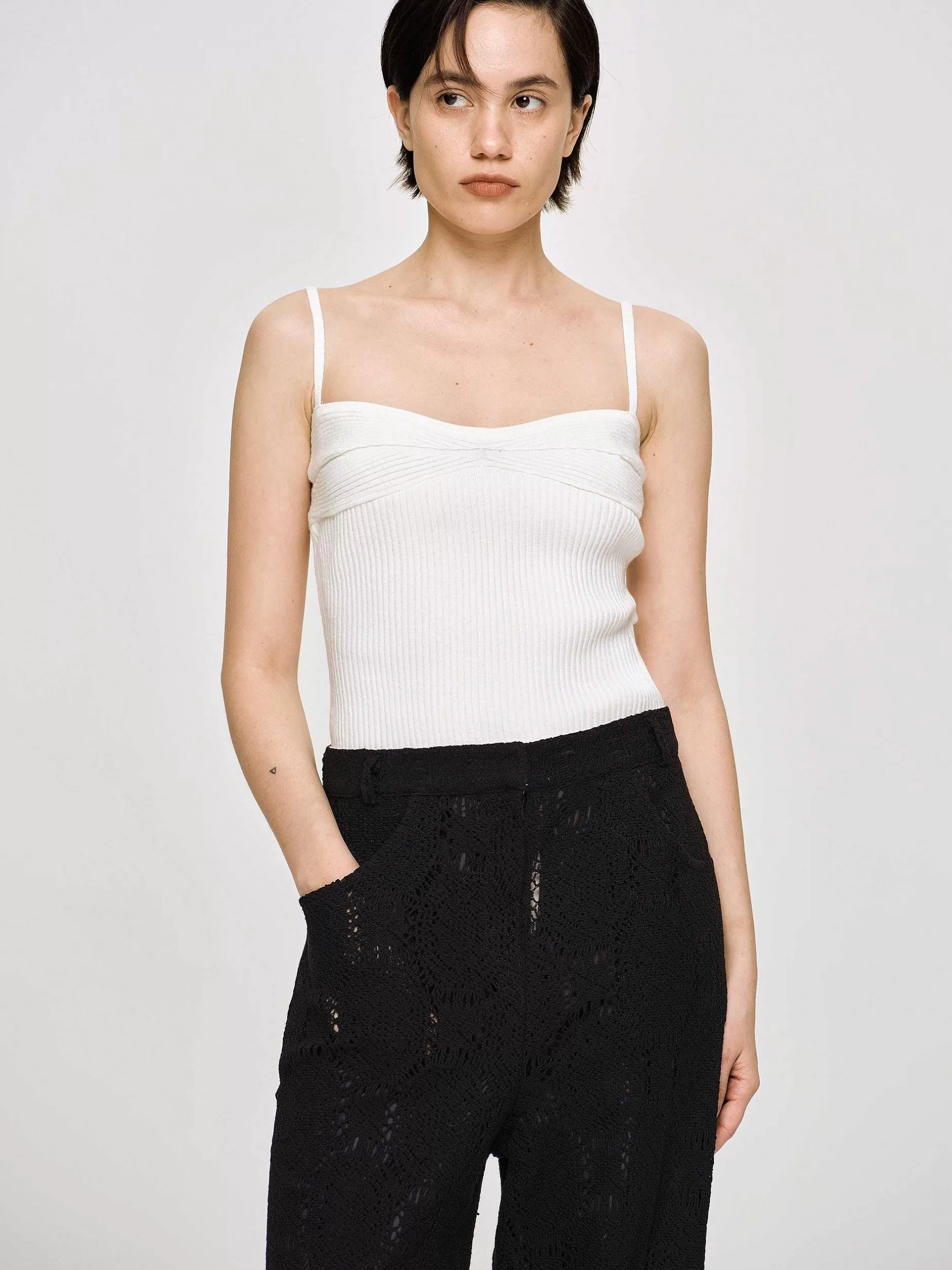 Cheap Ribgebreid Hemdje, Wit Vrouwen Gebreide Kleding