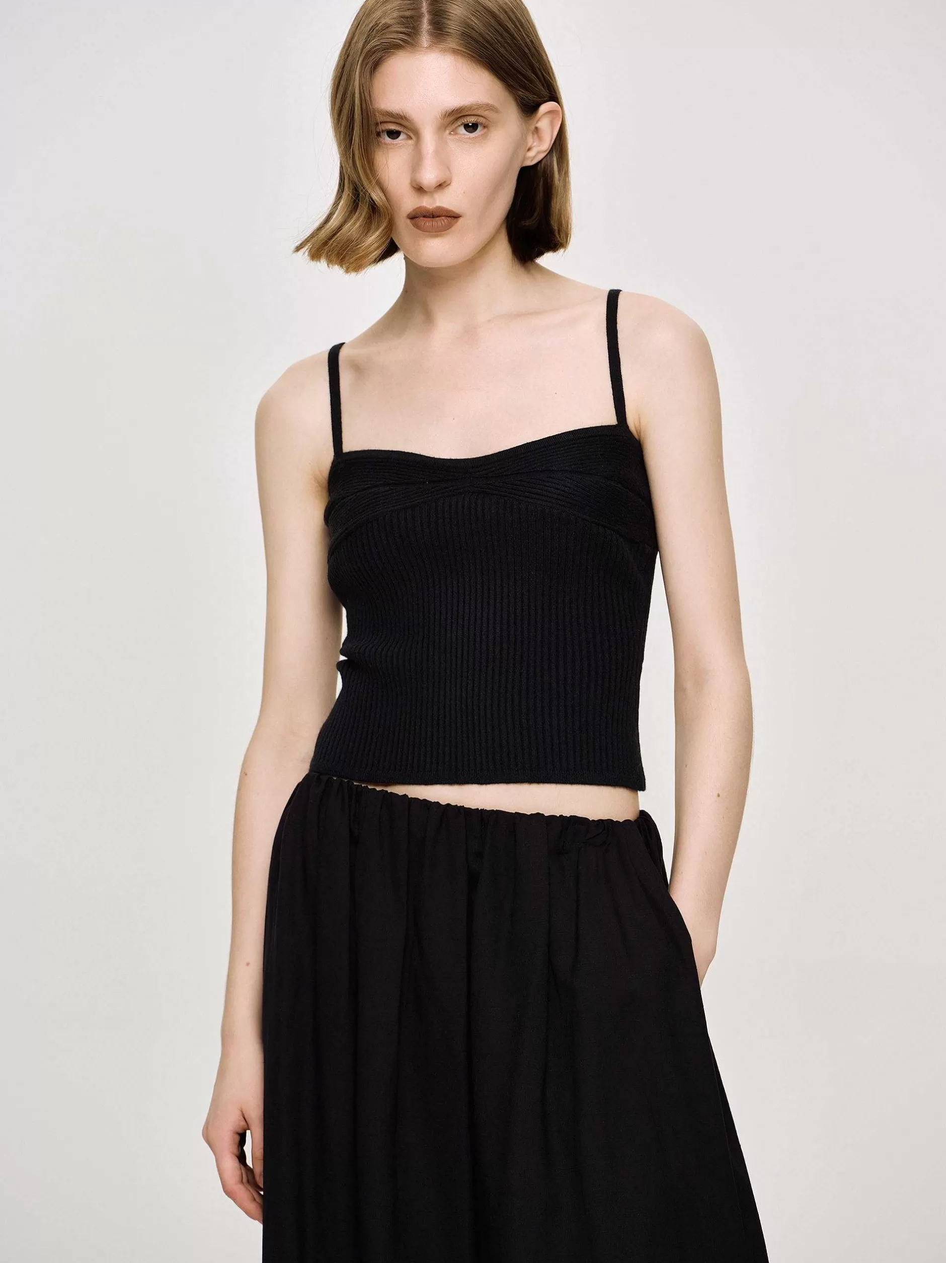 Sale Ribgebreid Hemdje, Zwart Vrouwen Kleding