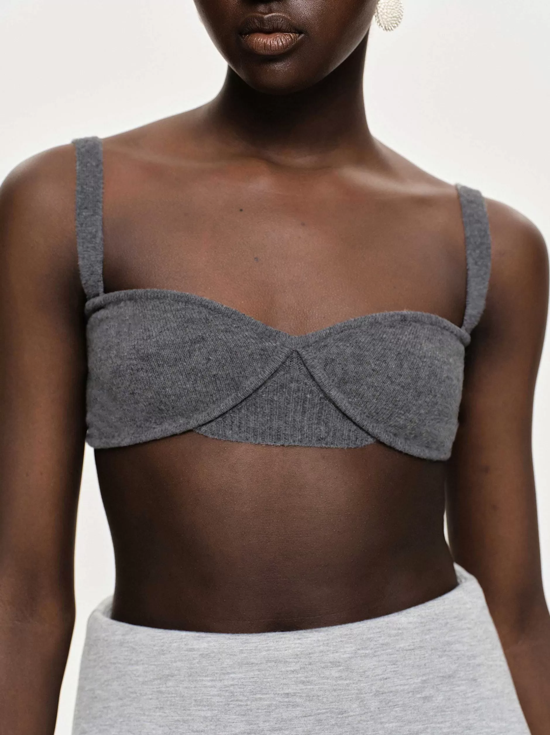Outlet Ribgebreide Bh, Houtskool Vrouwen Kleding