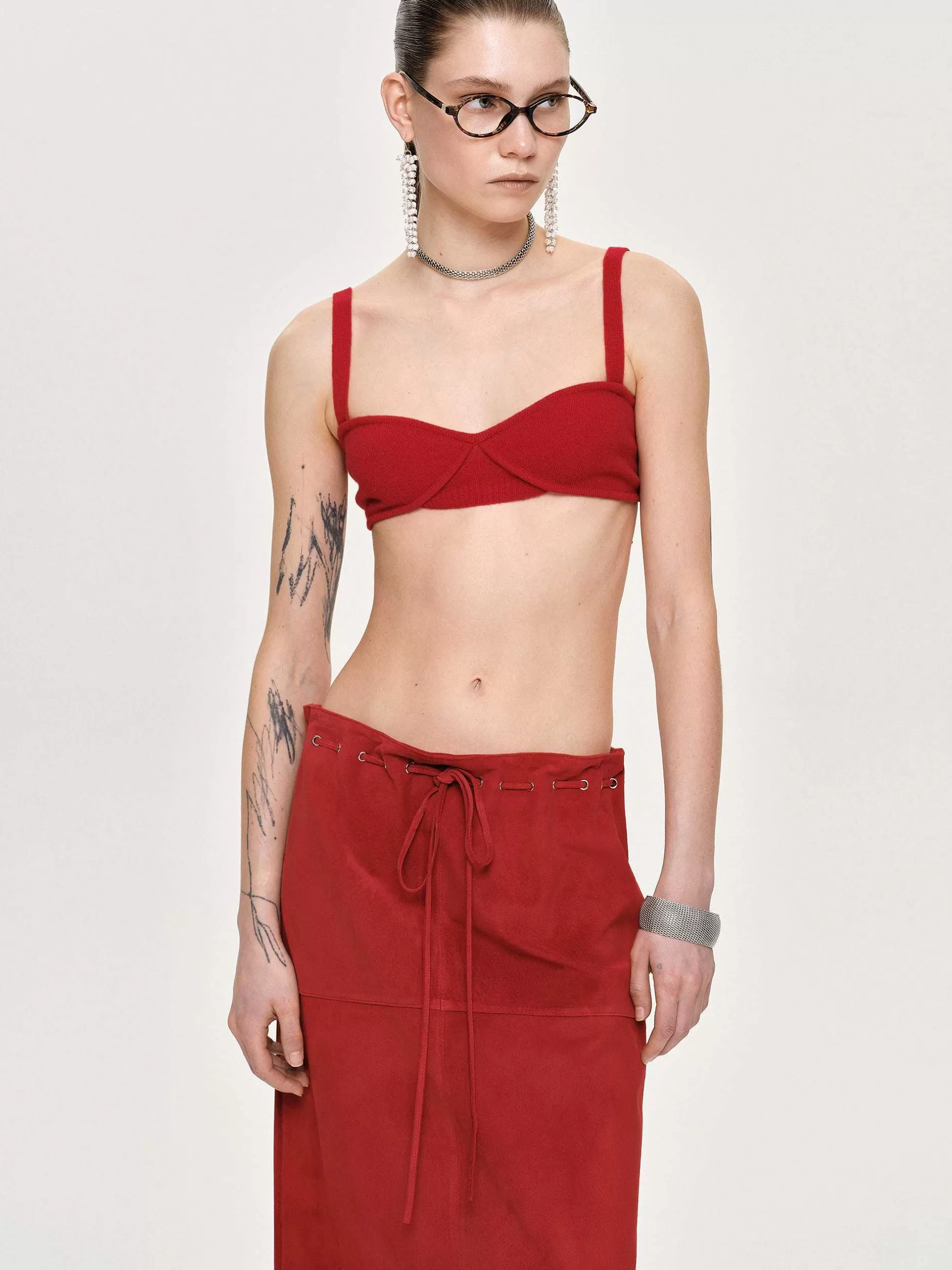 Discount Ribgebreide Bh, Rood Vrouwen Gebreide Kleding