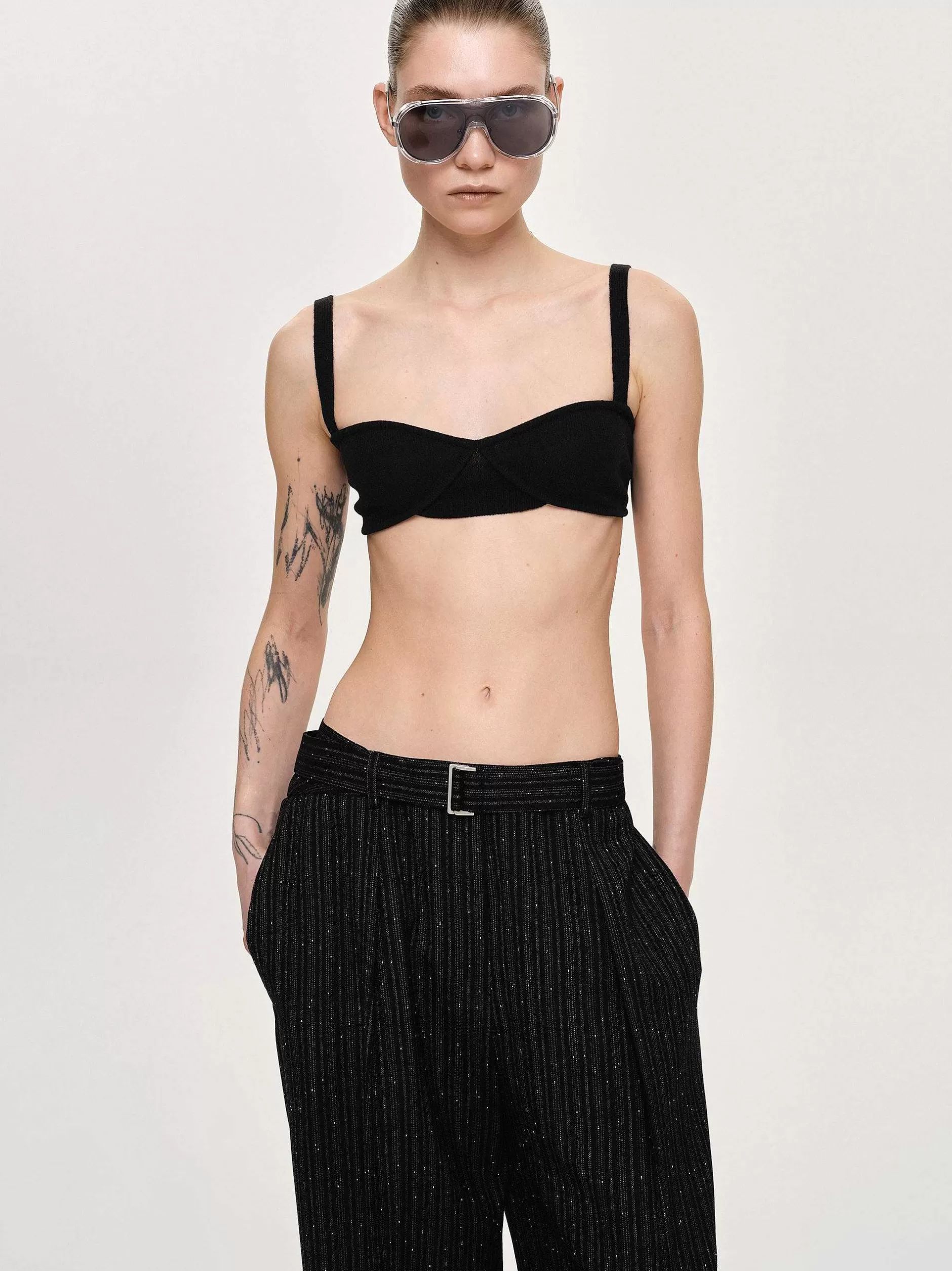 Best Sale Ribgebreide Bh, Zwart Vrouwen Gebreide Kleding