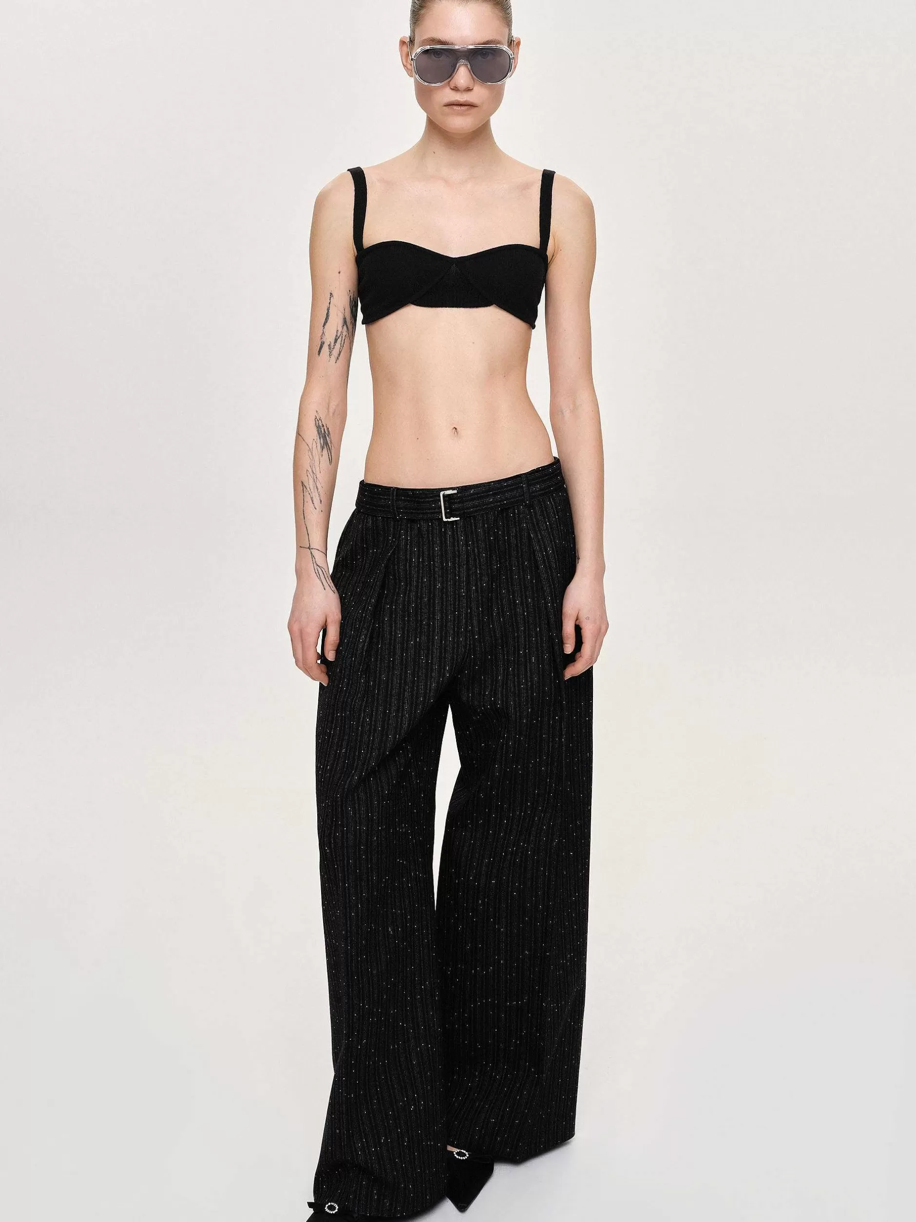 Best Sale Ribgebreide Bh, Zwart Vrouwen Gebreide Kleding