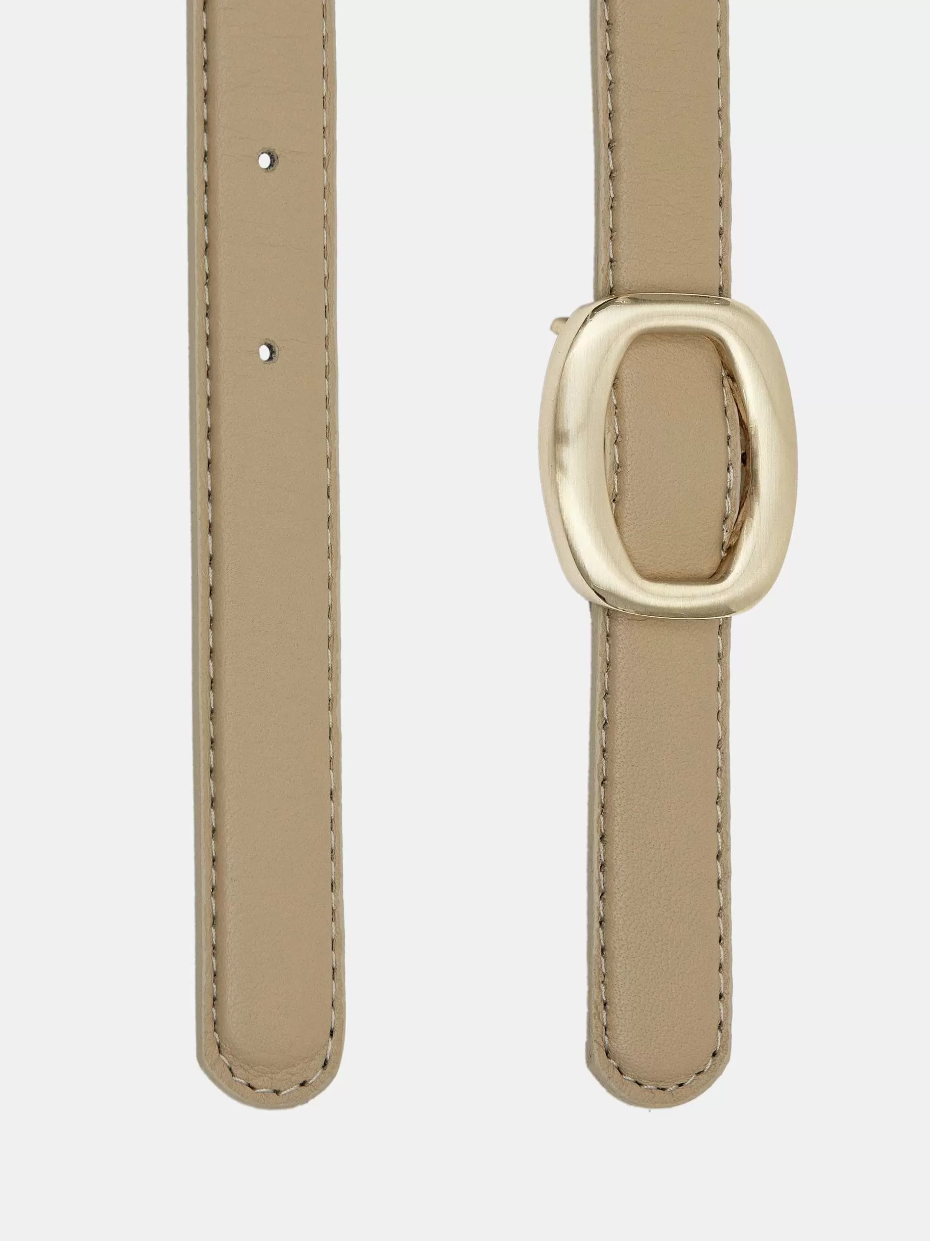 Best Ronde Zeshoekige Leren Riem, Beige/Goud Vrouwen Kleding