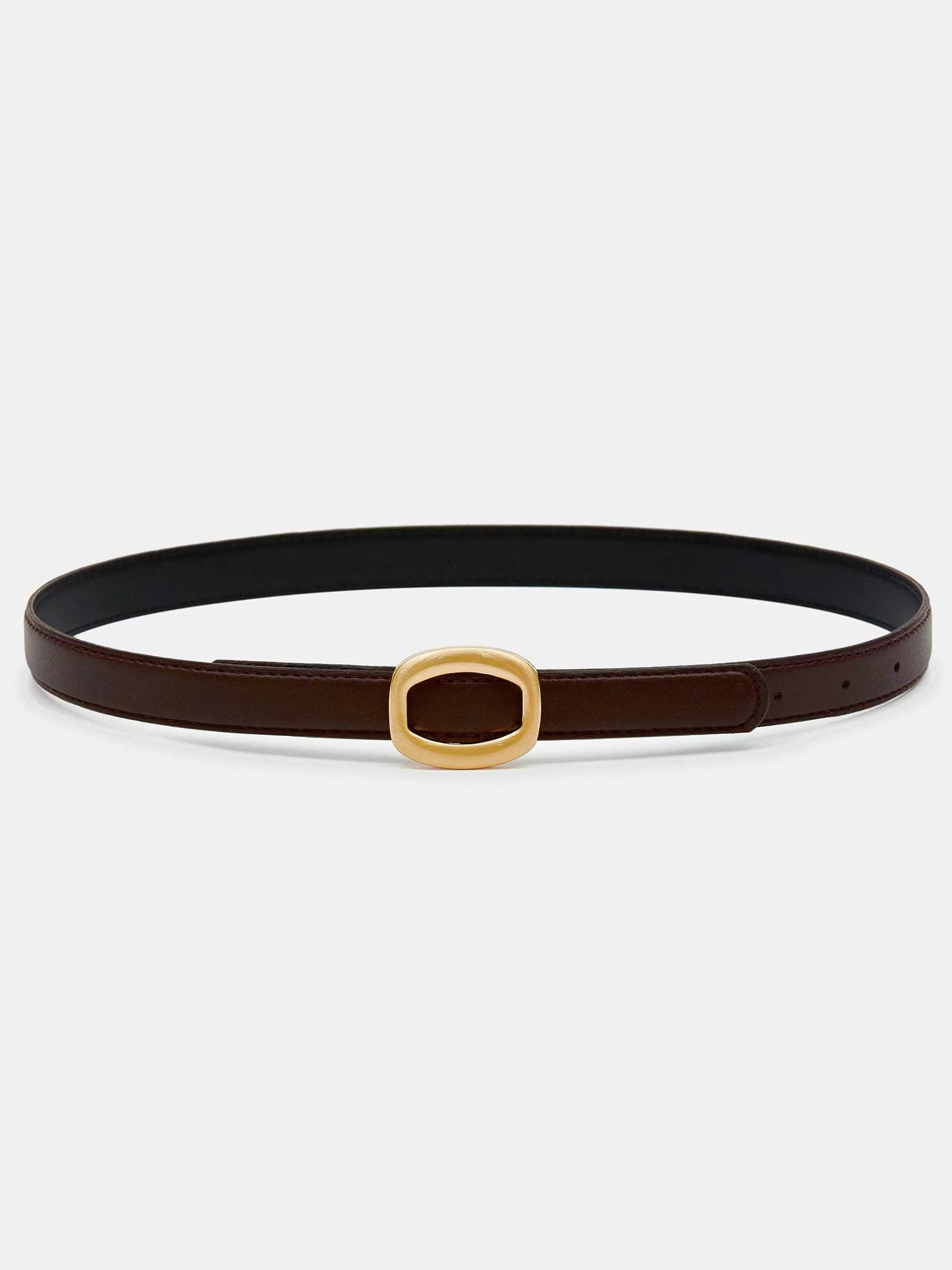 Fashion Ronde Zeshoekige Leren Riem, Bruin/Goud Vrouwen Accessoires