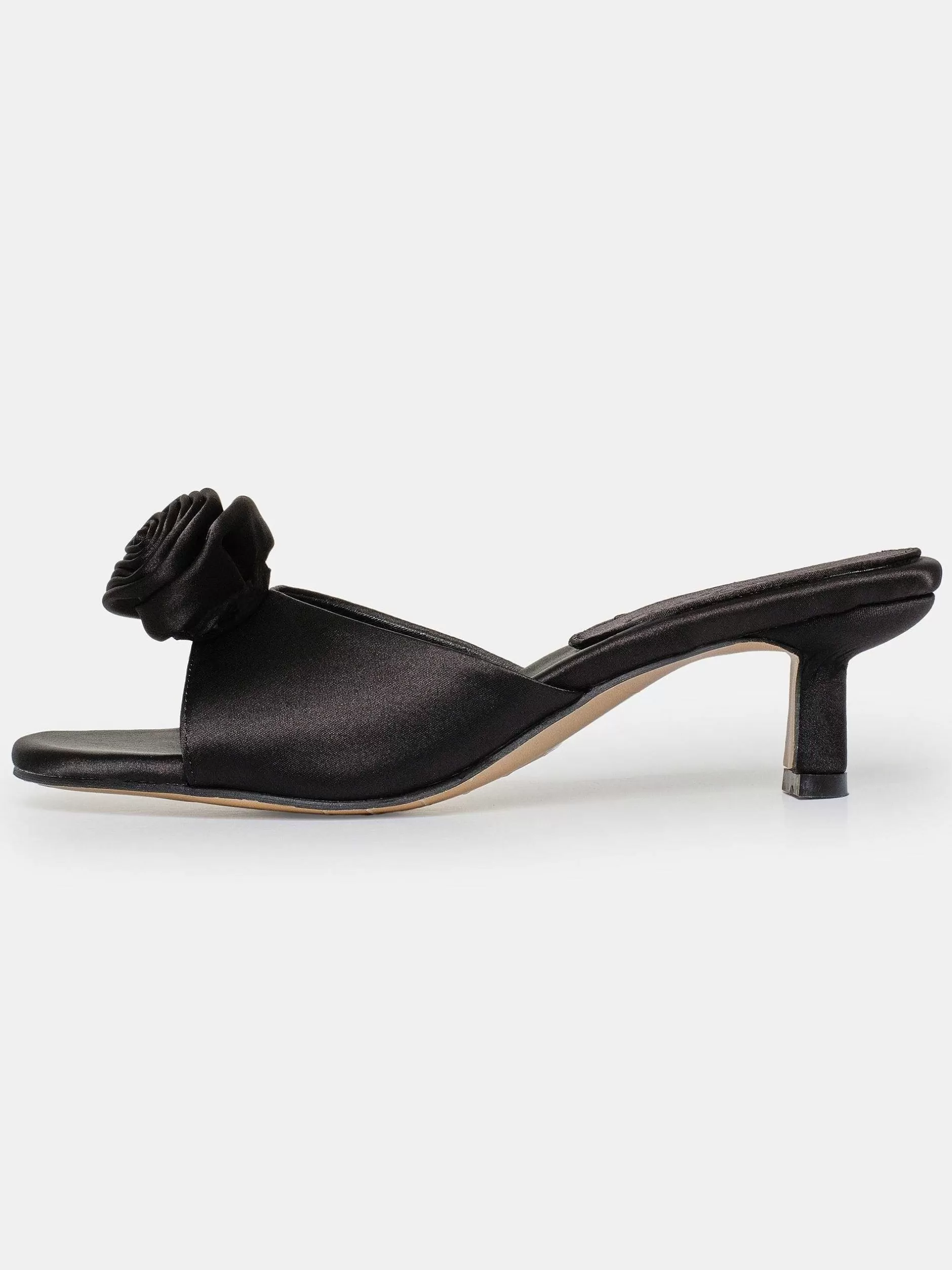 Outlet Satijnen Muiltjes Met Roos Applique, Zwart Vrouwen Schoenen En Tassen