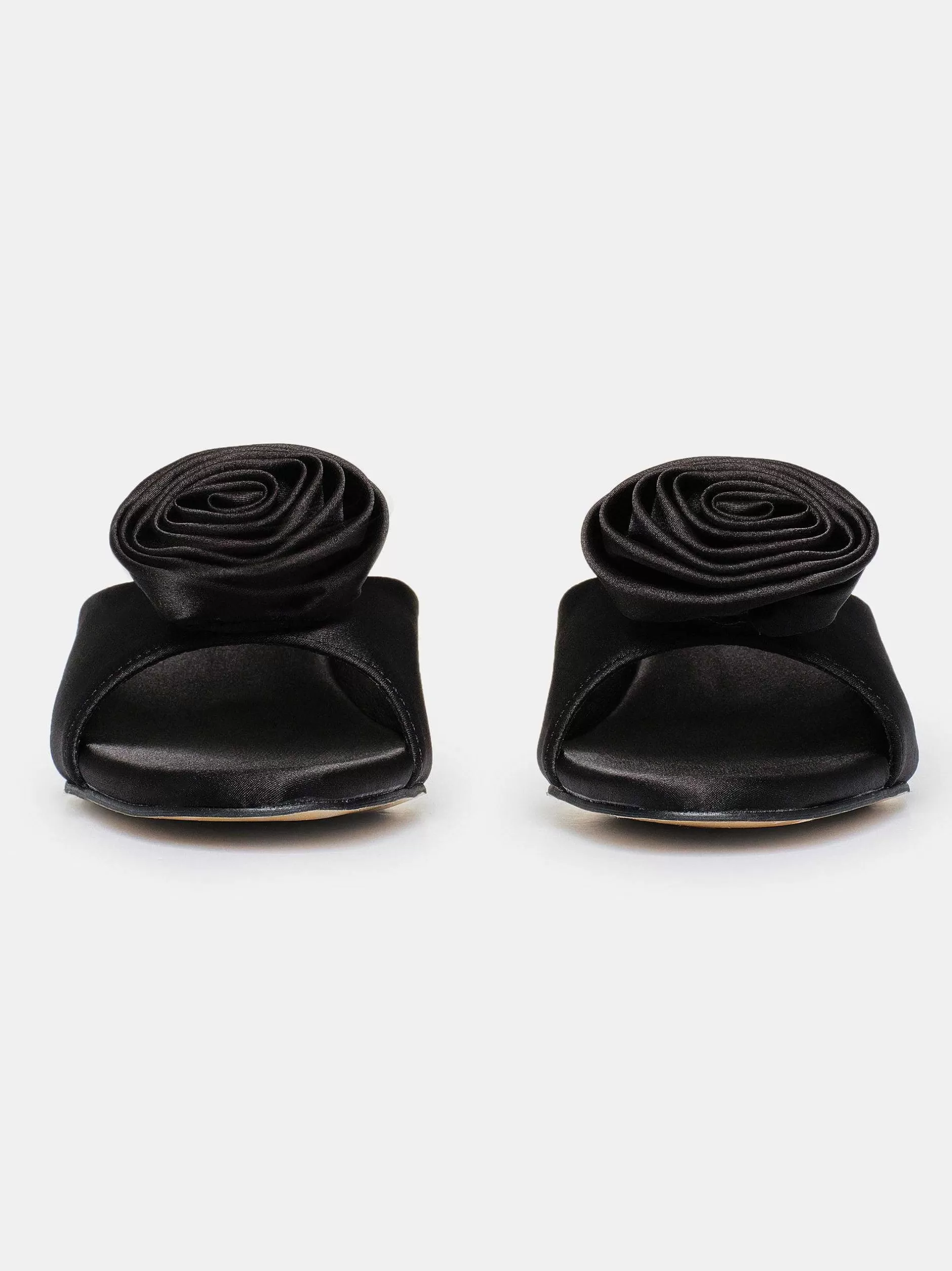 Online Satijnen Muiltjes Met Roos Applique, Zwart Vrouwen Schoenen En Tassen