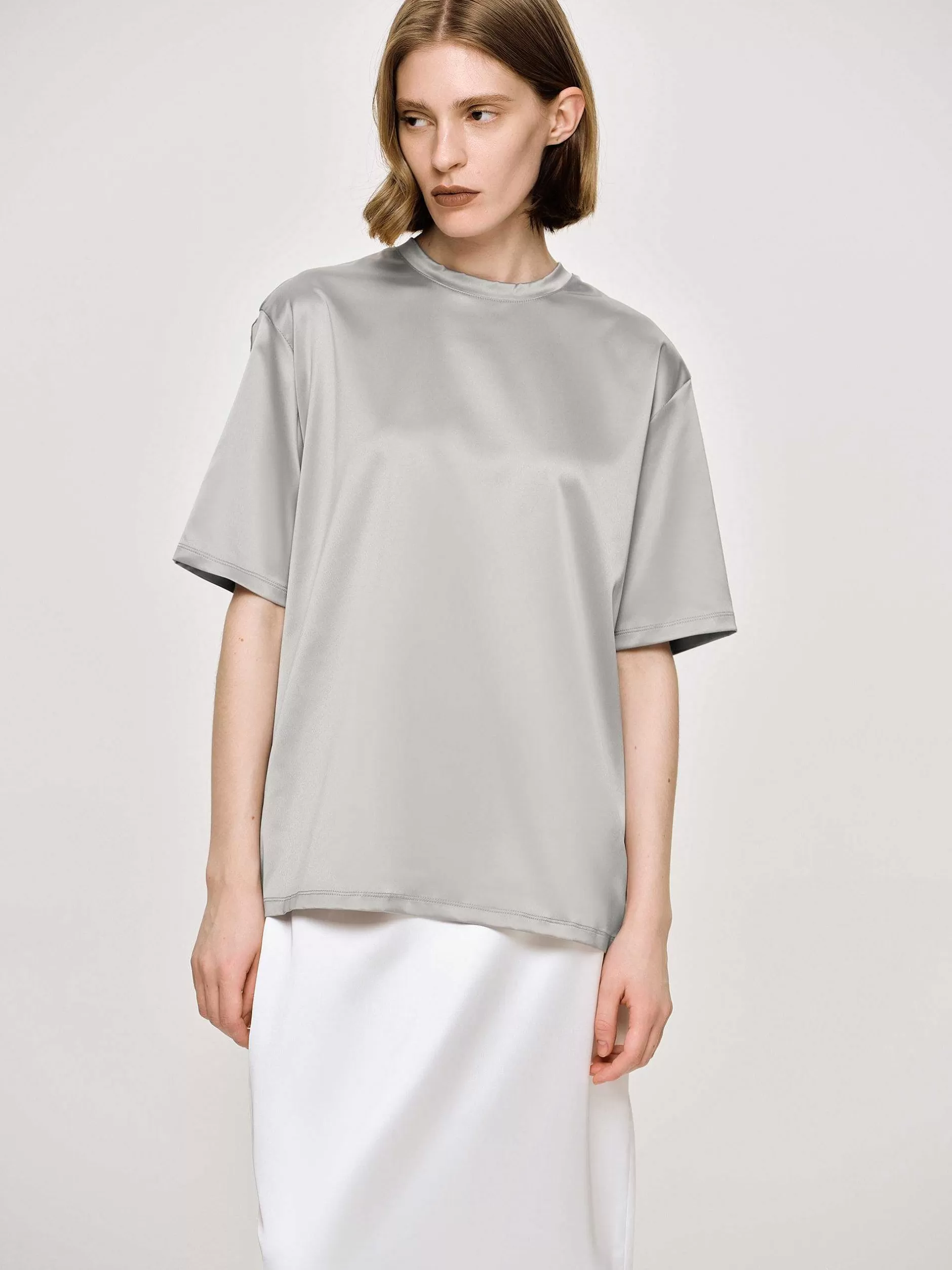 Outlet Satijnen T-Shirt, Zilver Vrouwen Accessoires