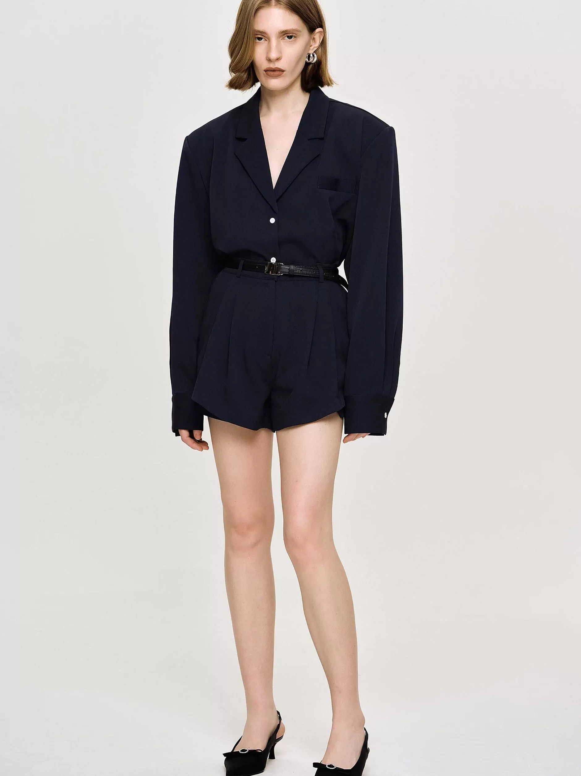Shop Schuine Short Met Hoge Taille, Marineblauw Vrouwen Kleding