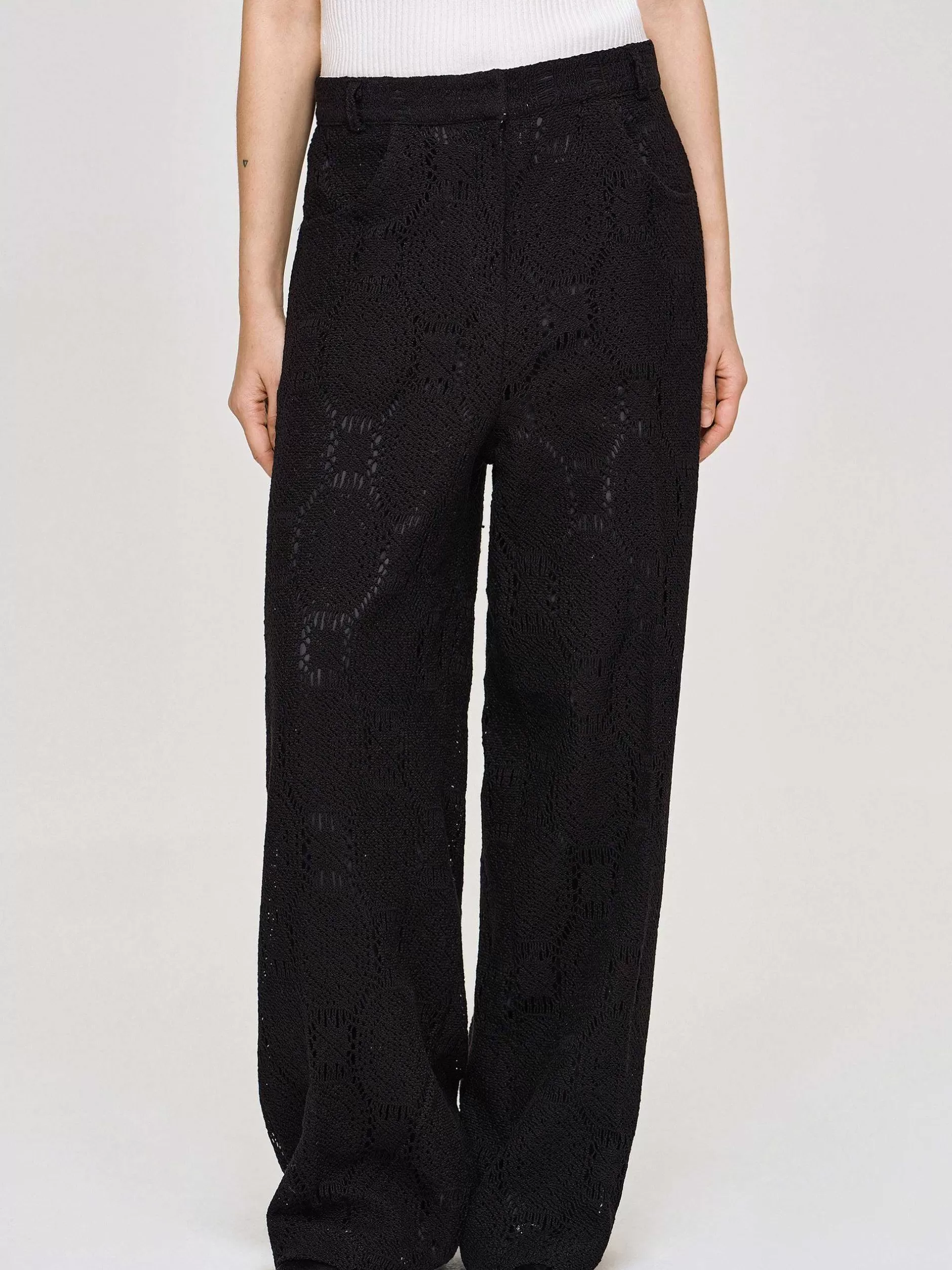 Hot Sevilla Gehaakte Wijde Broek, Zwart Vrouwen Kleding