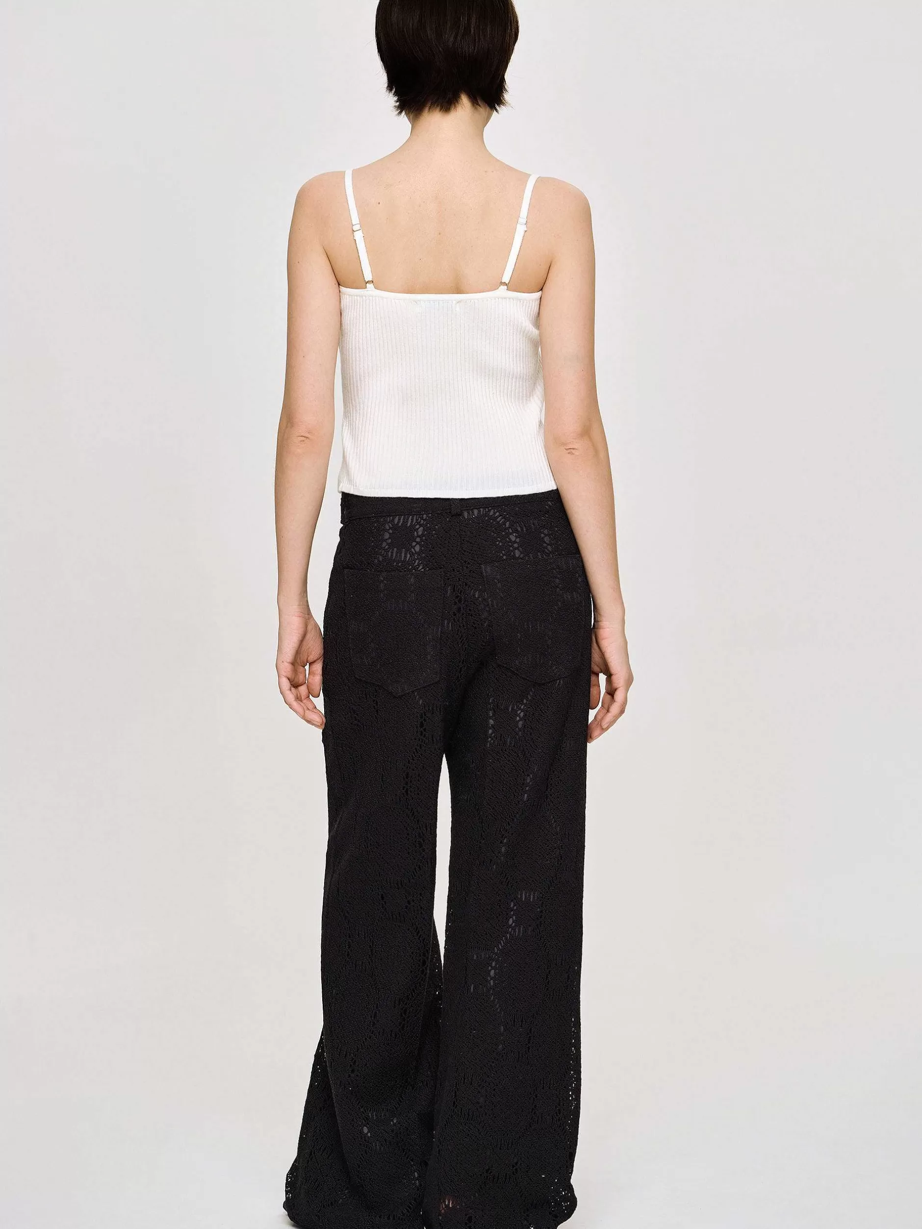 Hot Sevilla Gehaakte Wijde Broek, Zwart Vrouwen Kleding