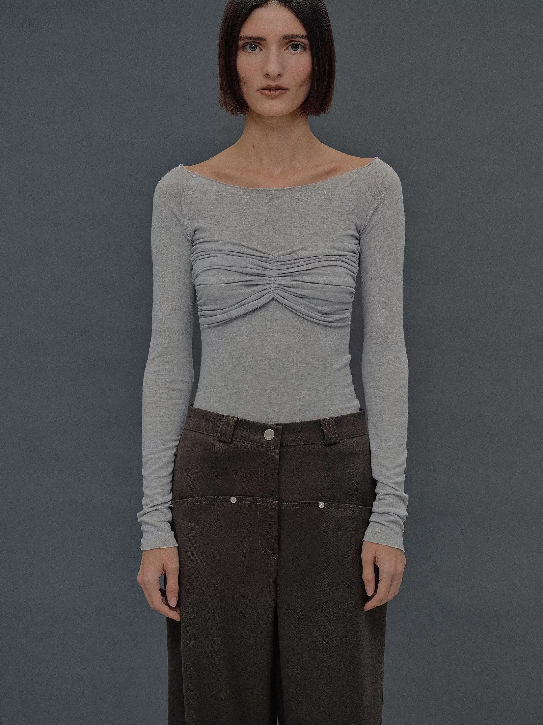 Outlet Slank Bustier Jersey T-Shirt, Mistgrijs Vrouwen Kleding