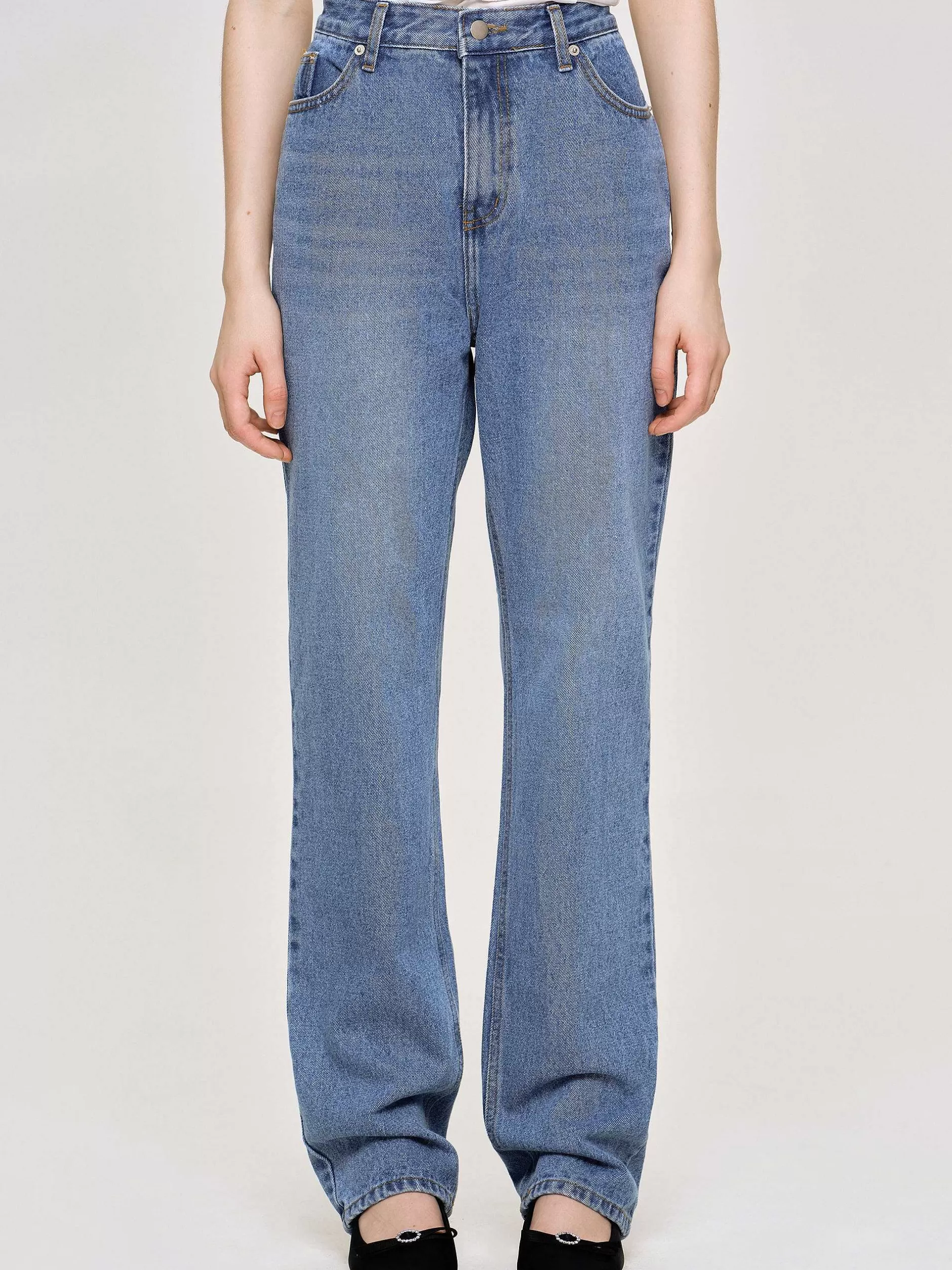 Flash Sale Slanke Jeans Over De Hele Lengte, Middenblauw Vrouwen Kleding