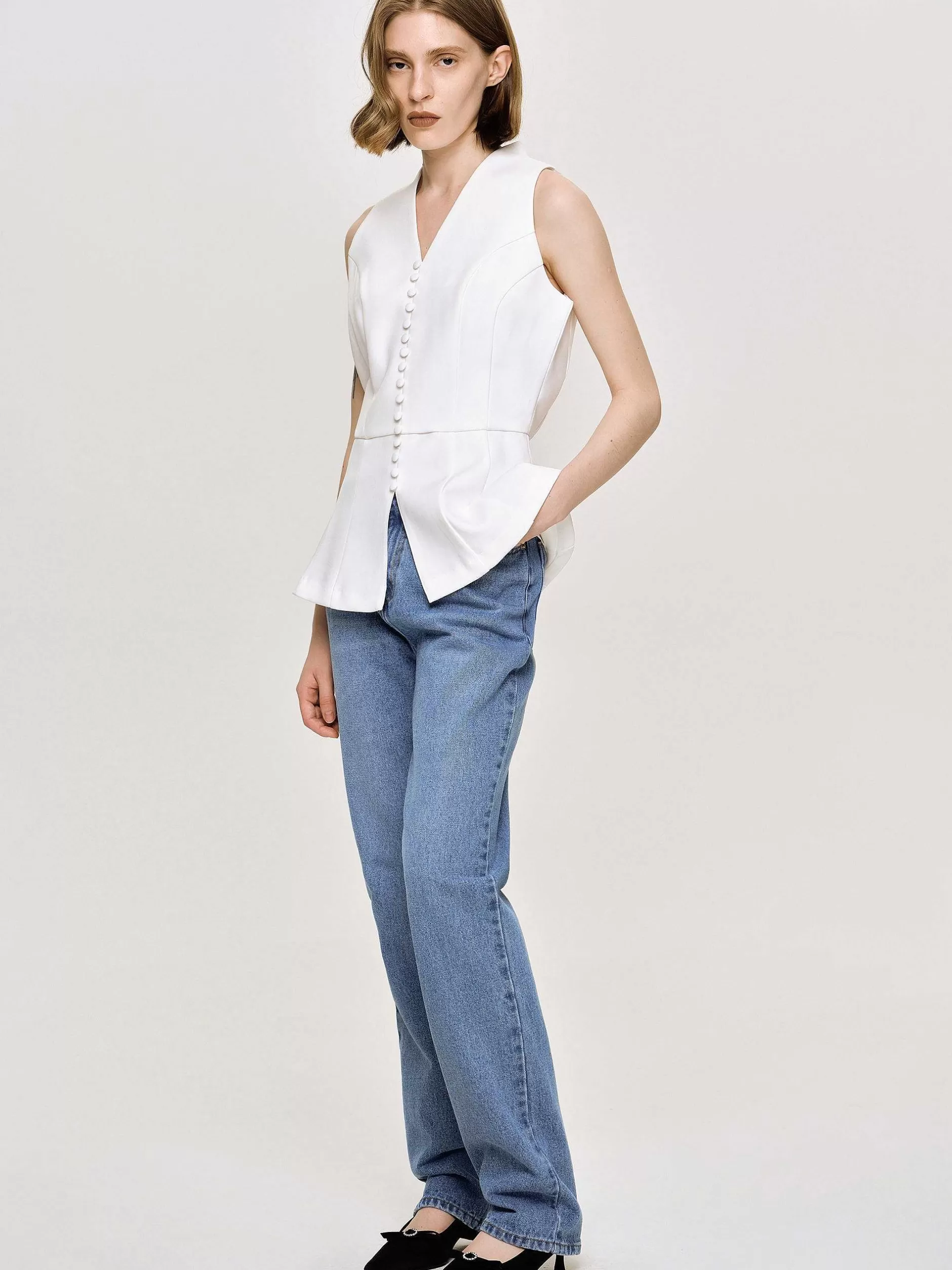 Discount Slanke Jeans Over De Hele Lengte, Middenblauw Vrouwen Denim