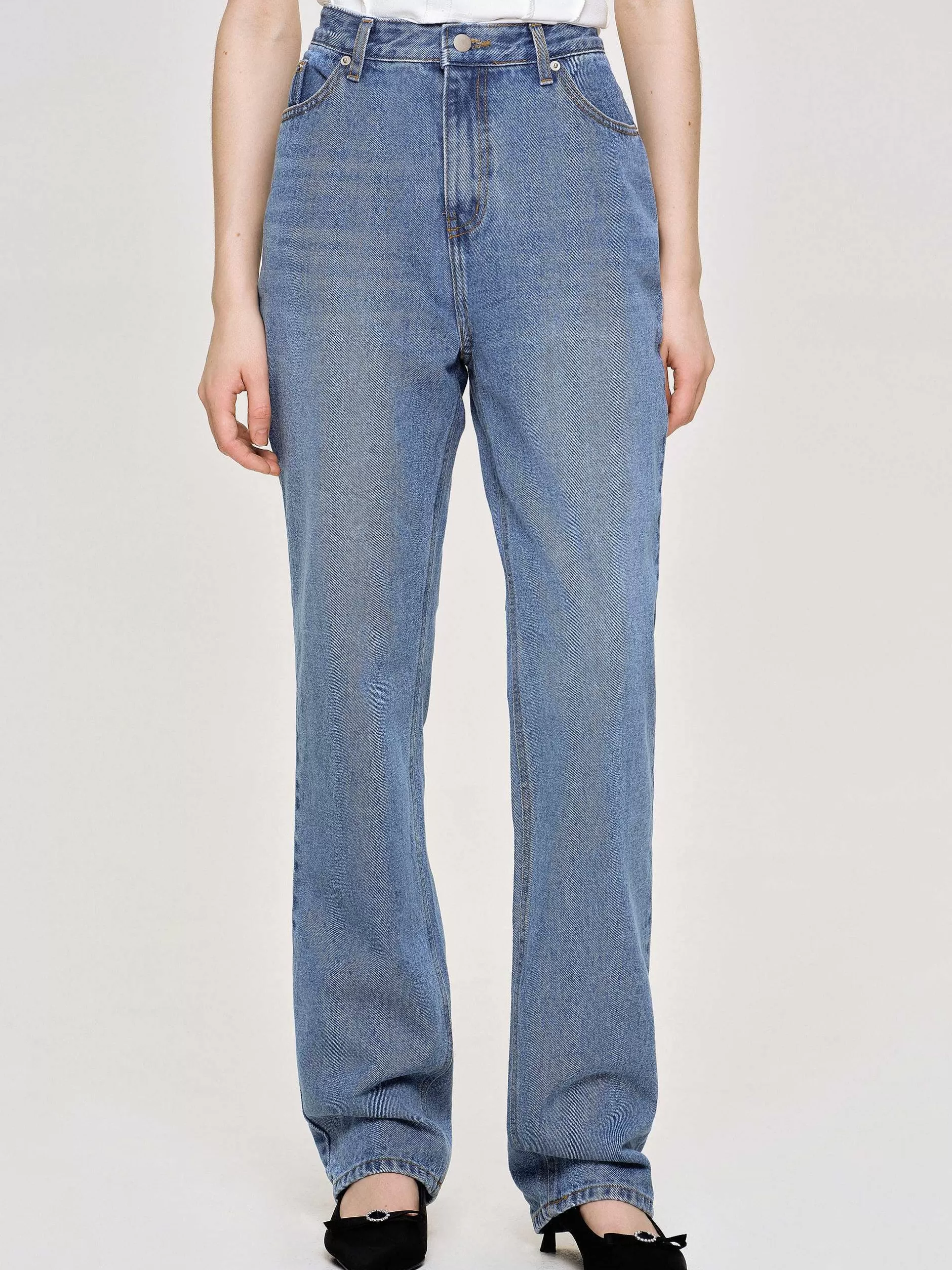 Discount Slanke Jeans Over De Hele Lengte, Middenblauw Vrouwen Denim