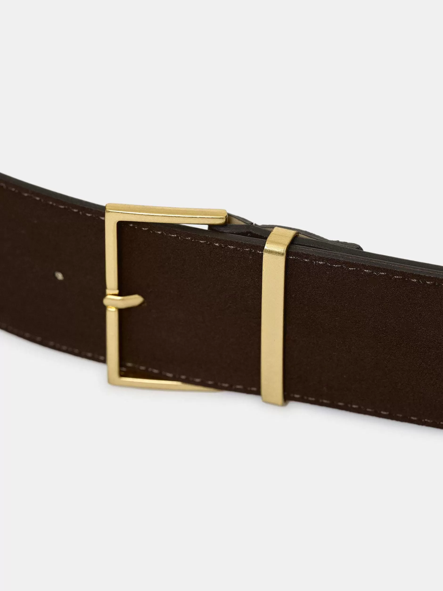 Best Suede Riem Met Vierkante Gesp, Espresso Vrouwen Kleding