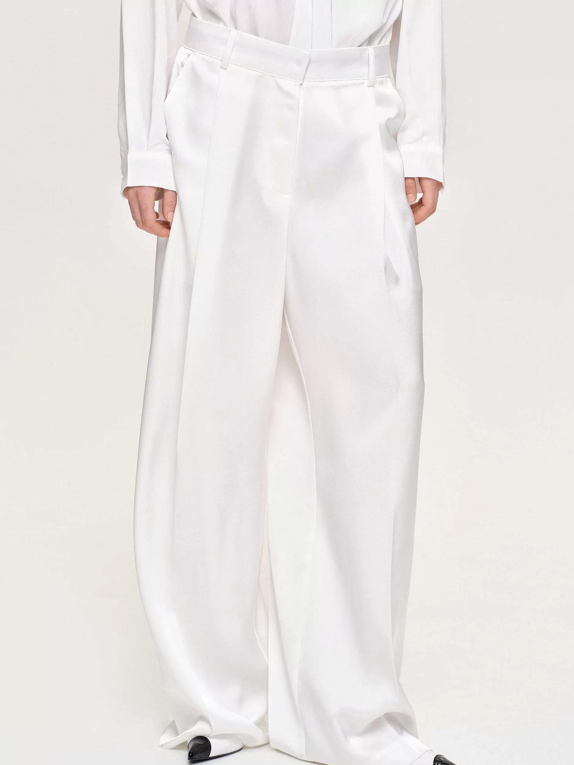 Hot Taiamo Vloeiende Satijnen Broek, Wit Vrouwen Kleding