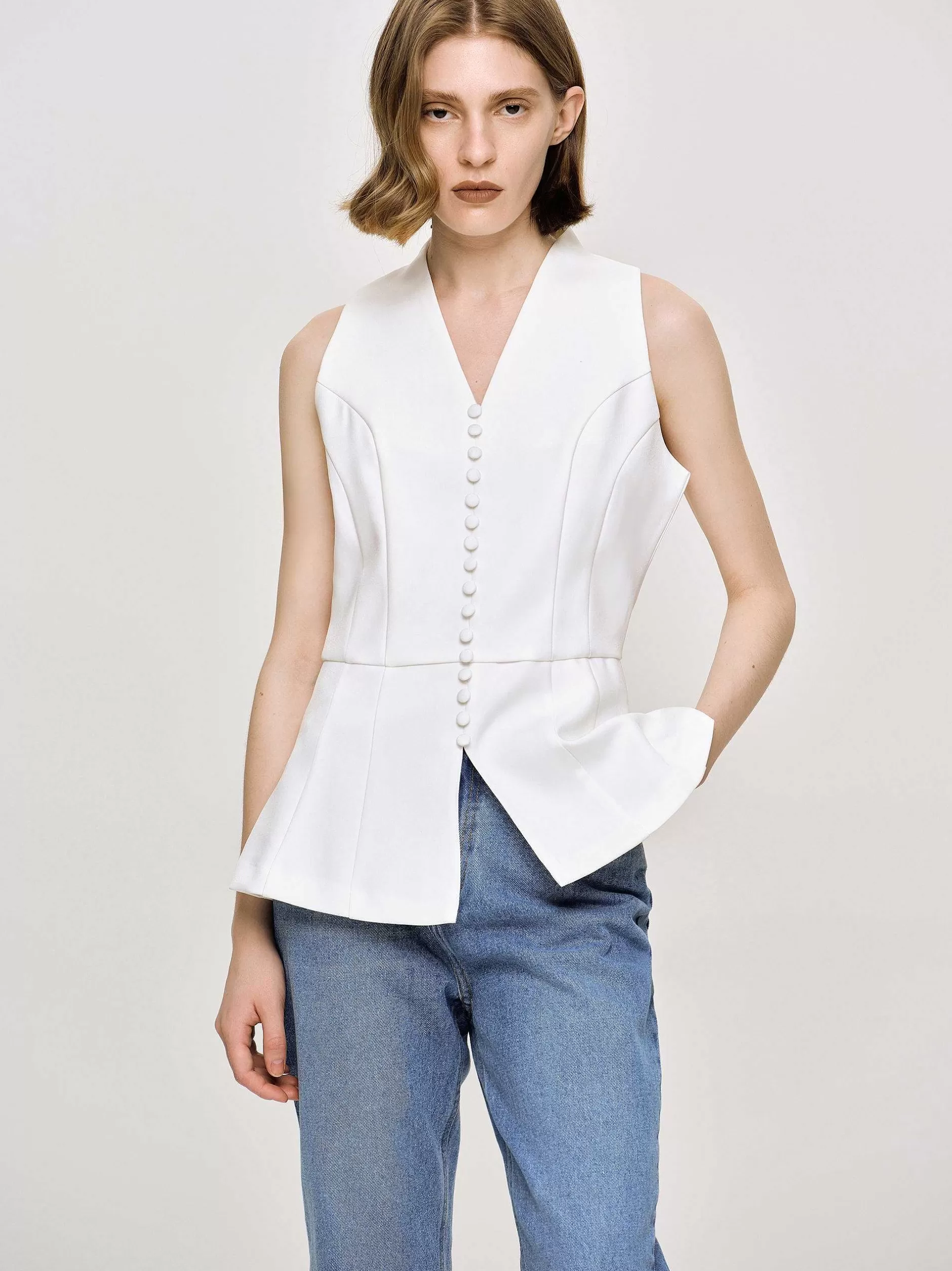 Sale Uitlopend Vest Met Knopen, Wit Vrouwen Kleding
